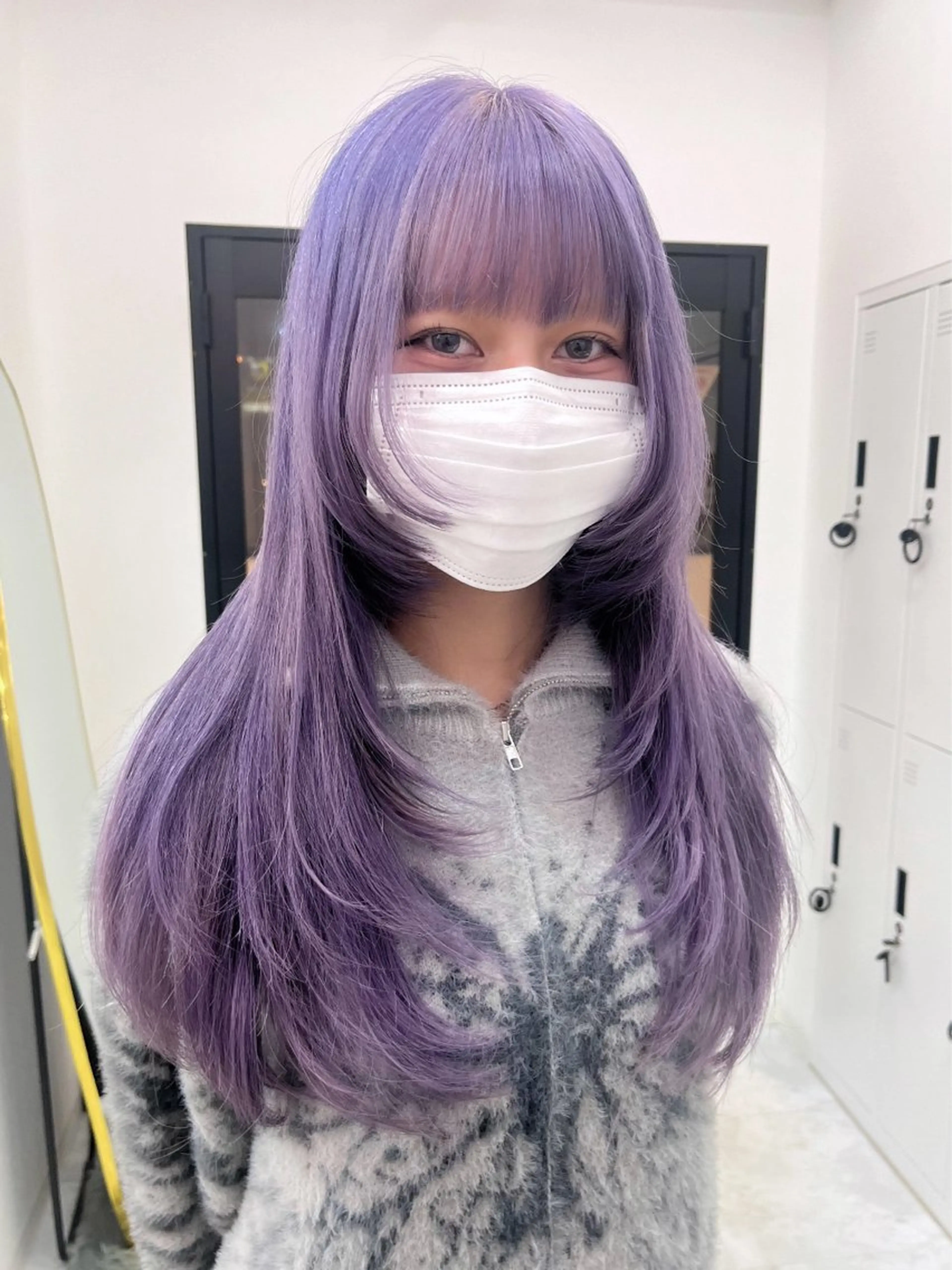 セミロング カラー ヘアアレンジ パープルカラー 🐺ウルフ×ハイトー ン🖤Yukinoのヘアスタイル