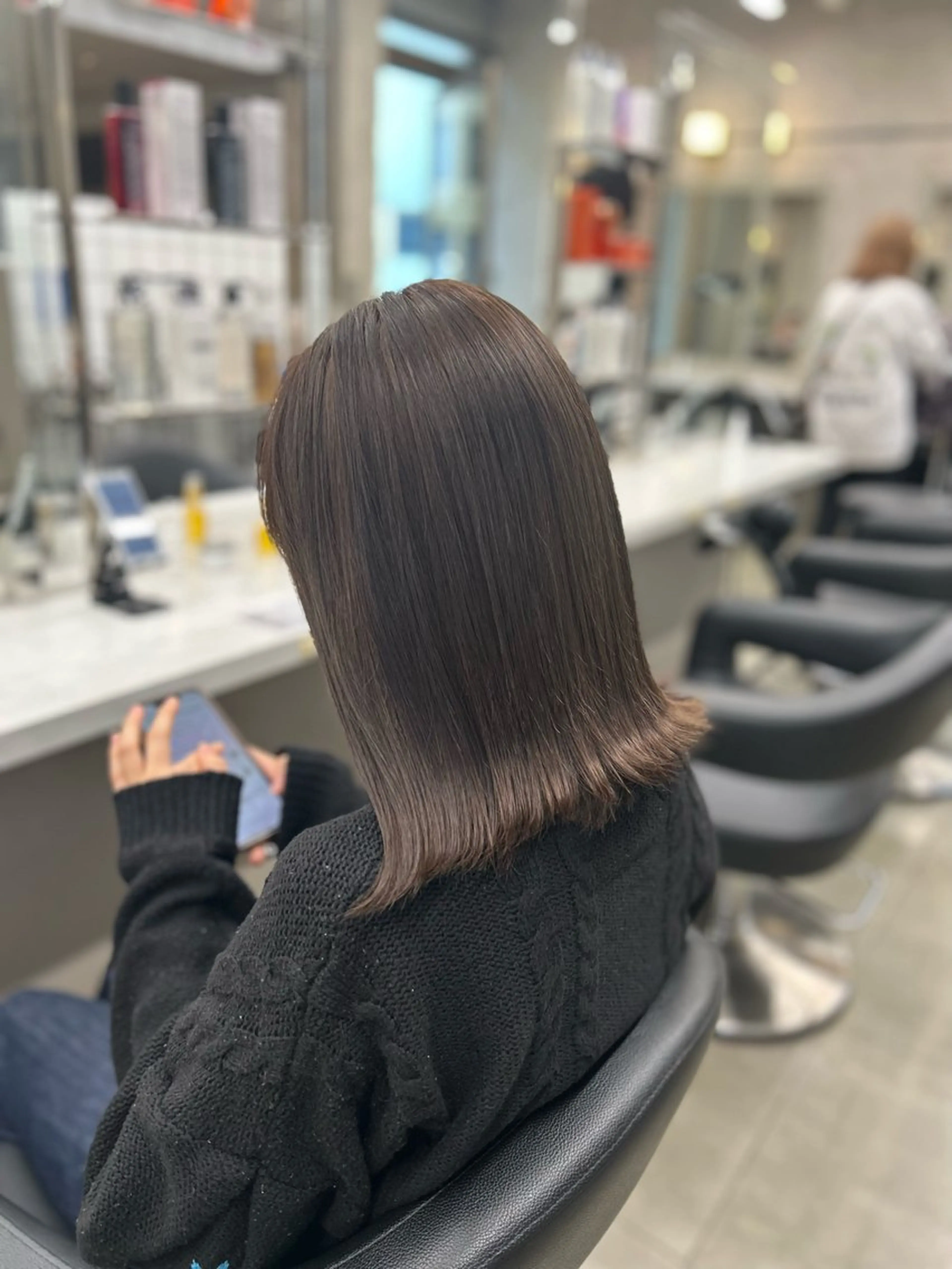 セミロング カラー パーマ ヘアアレンジ メンズ キッズ ヘアカラー トリートメント ヘアセット ブリーチなしカラー/ ブラウン/レイヤーのヘアスタイル