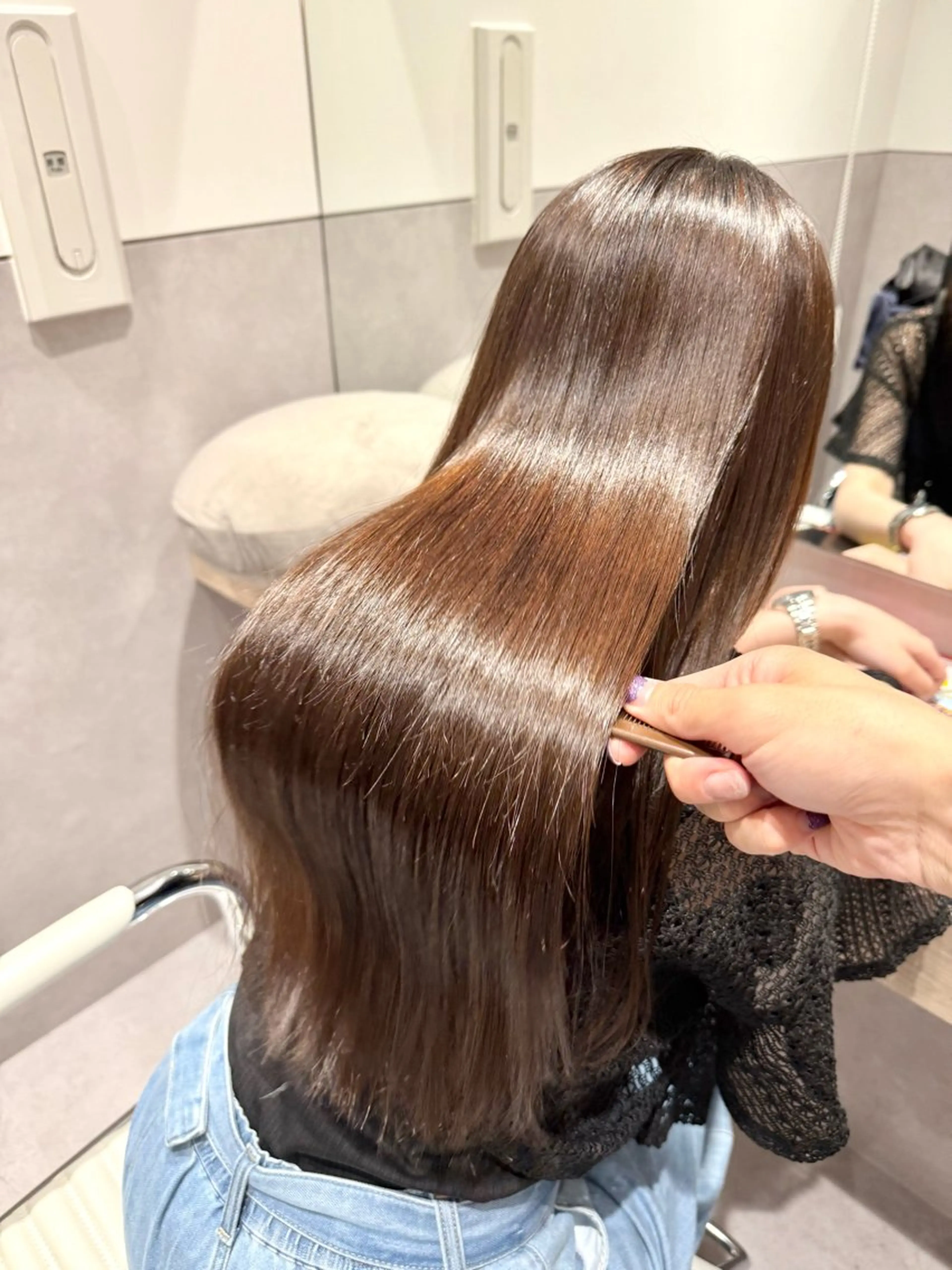 ロング カラー パーマ ヘアアレンジ 髪質改善 縮毛矯正 トリートメント ストレートパーマ 縮毛矯正 トリートメント 縮毛矯正/髪質改善/ ブリーチ毛/木元渓太のヘアスタイル