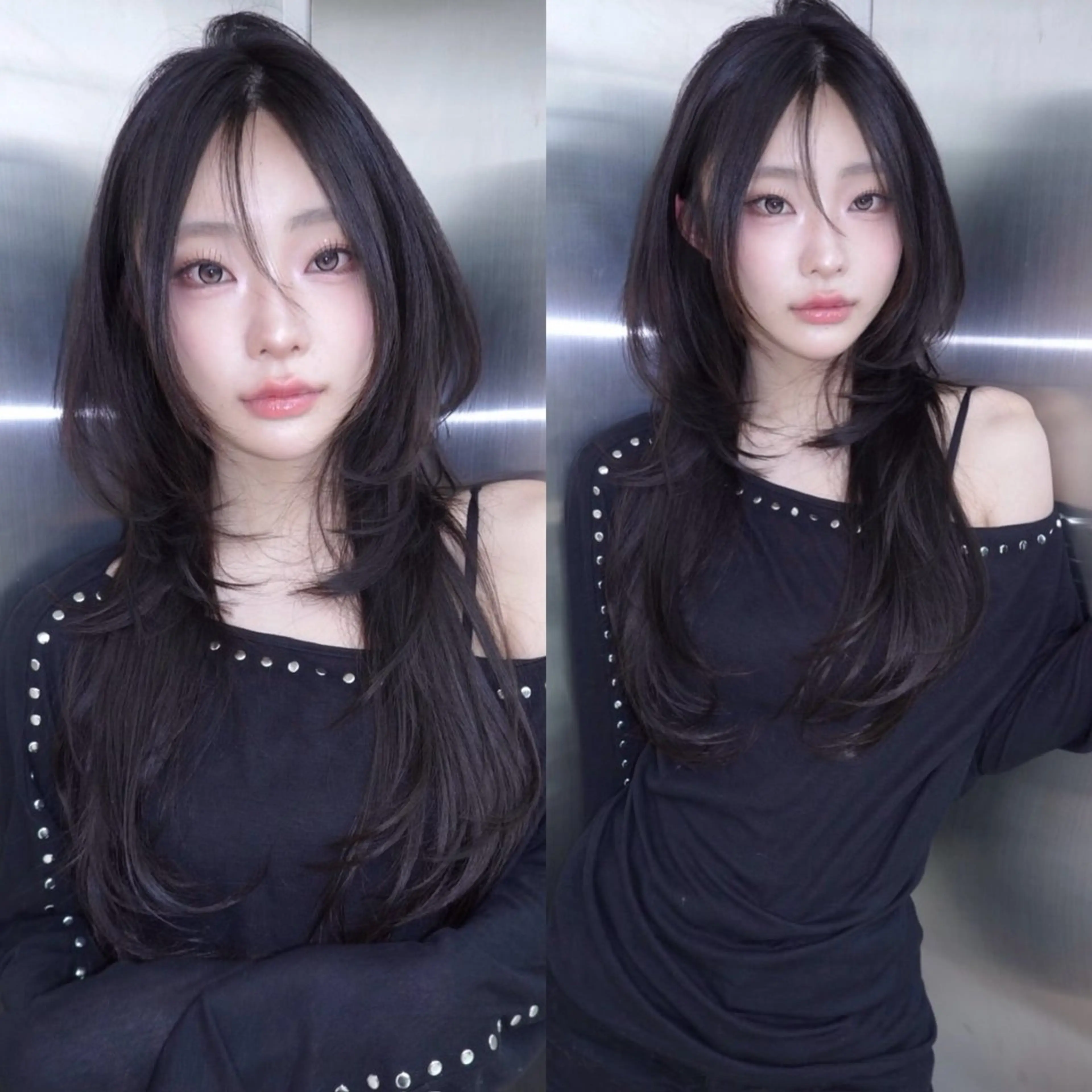 ロング くびれヘア 顔周りカット ハイレイヤー 韓国風ヘア レイヤーカット カット ヘアカラー がわ/ハイレイヤー /ハイトーンカラーのヘアスタイル