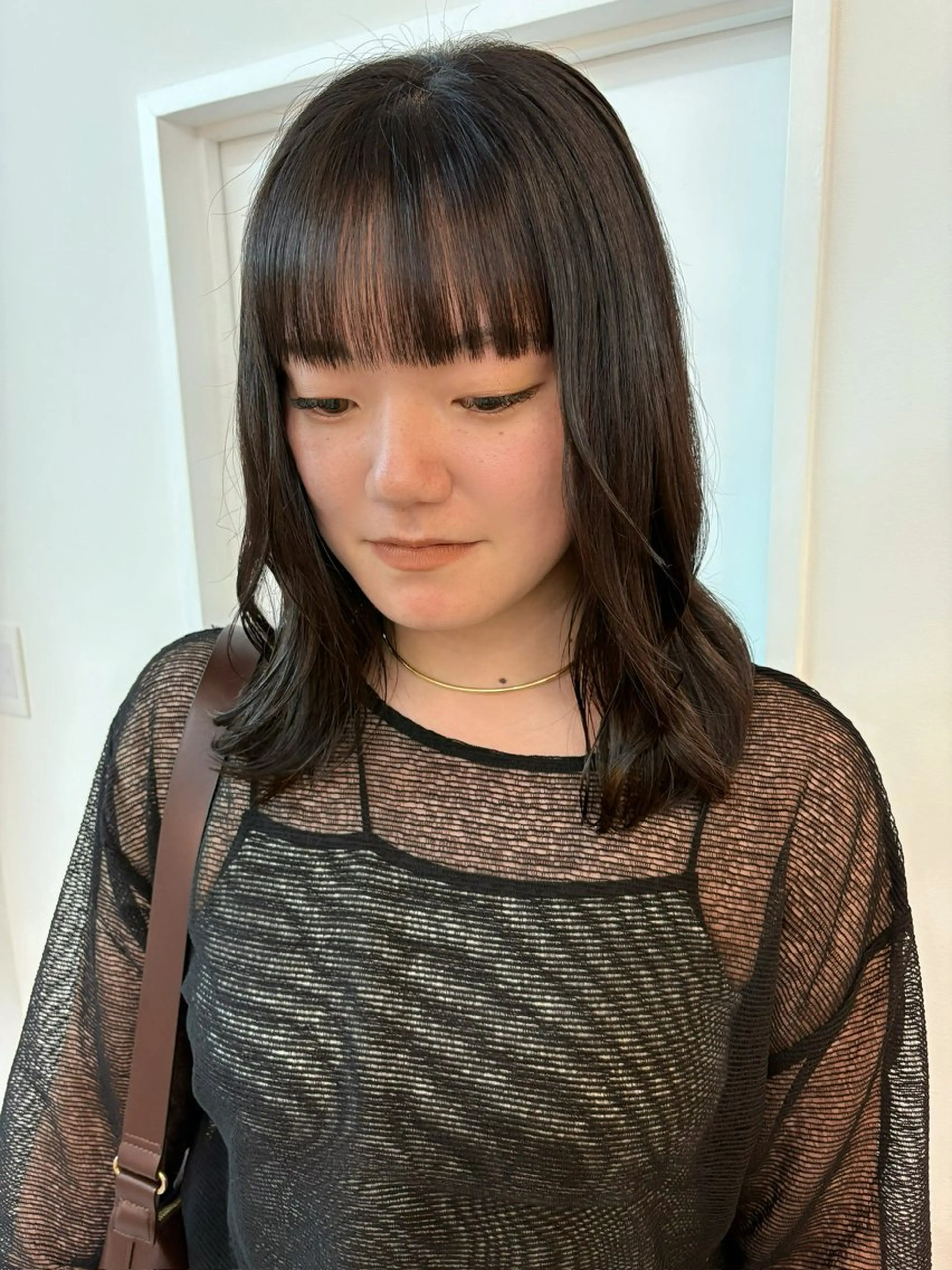 ミディアム ミディアムパーマ 顔周りカット 縮毛矯正 hair design chouchou所属・ichika/福岡 /透明感カラー🤎のヘアスタイル