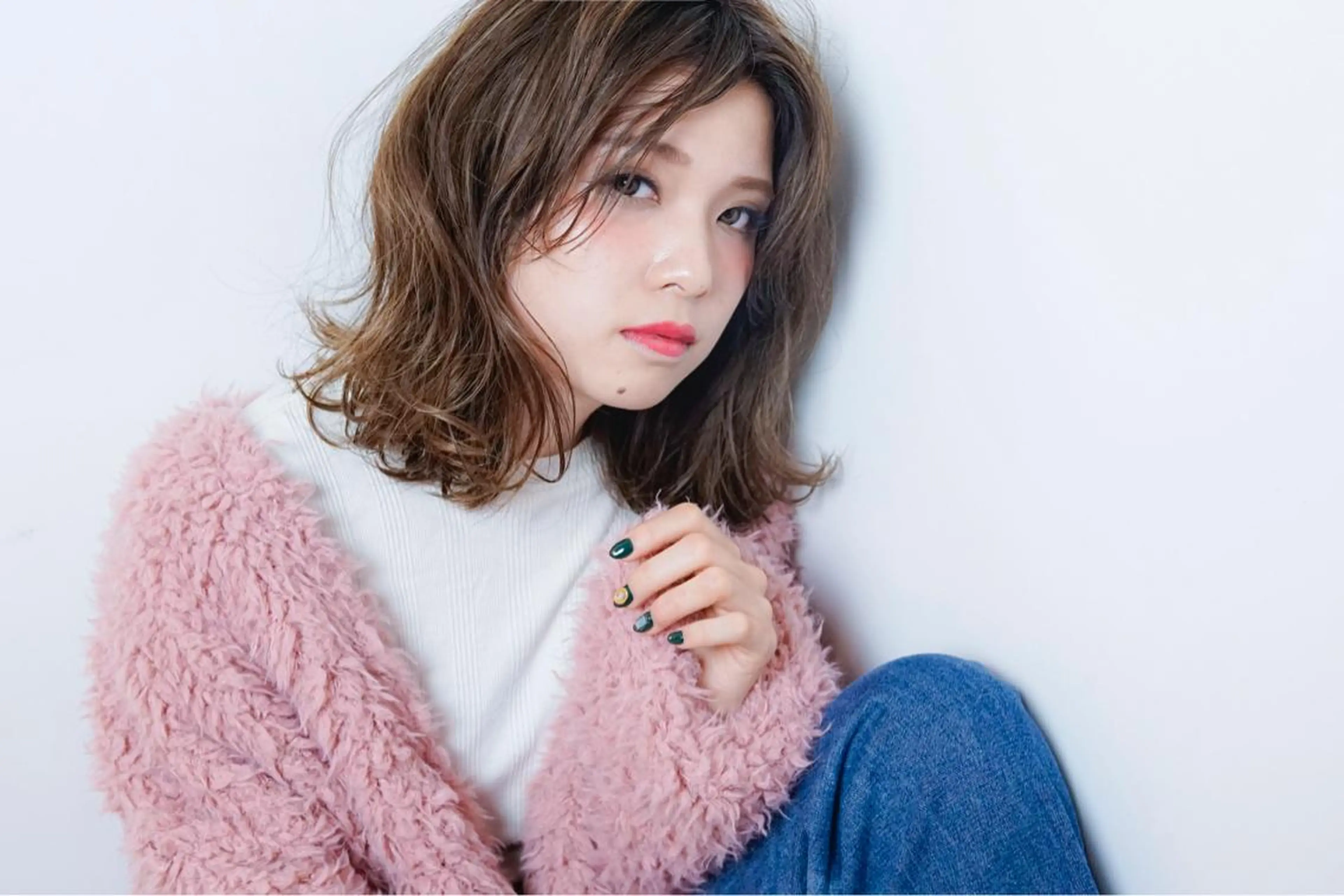 ミディアム カラー パーマ ハイライトカラー ハイライト 髪質改善、エクステ 山口卓哉のヘアスタイル