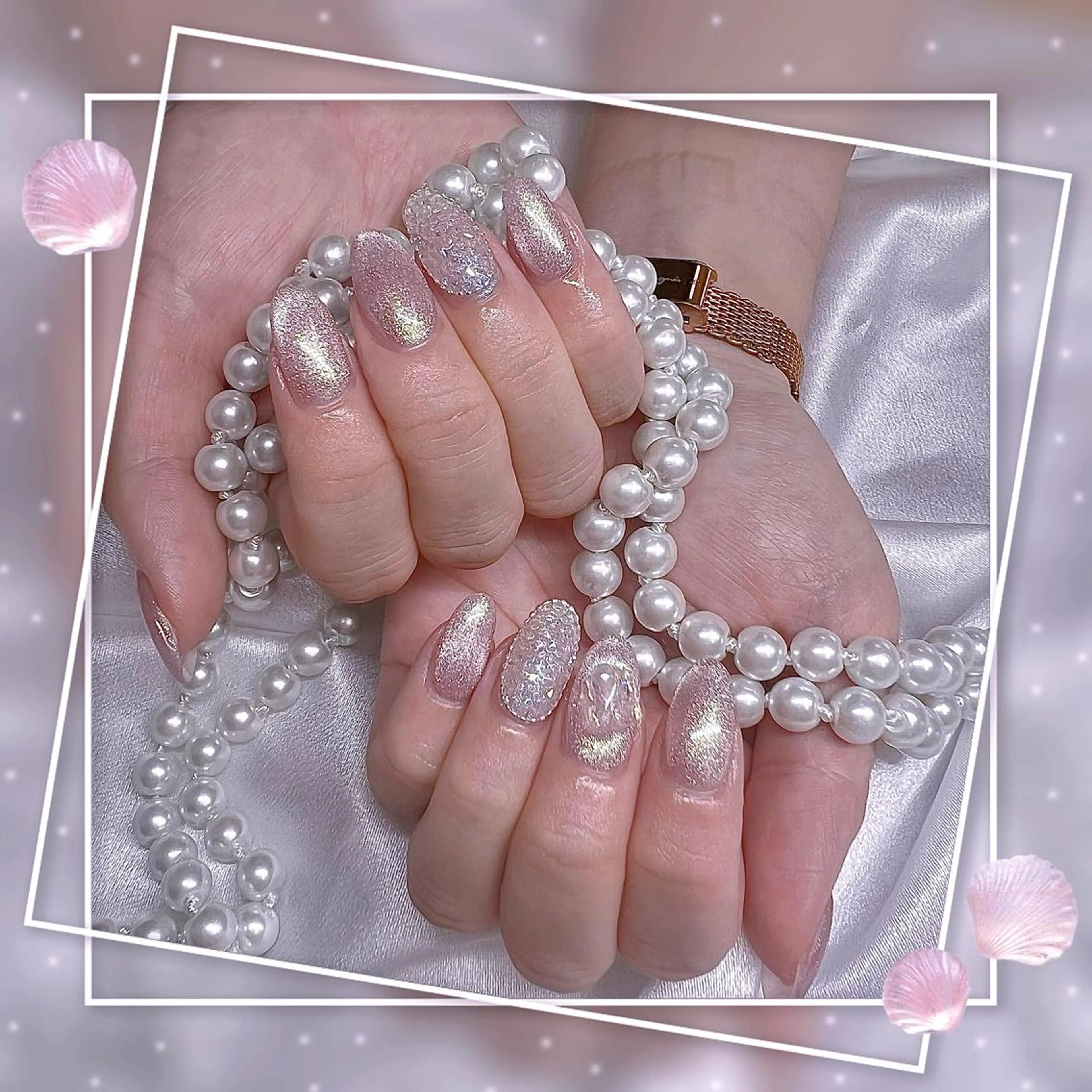 ネイル フレンチネイル キラキラネイル 韓国ネイル マグネットネイル マグネットフレンチ Chill Nailsalonのネイルデザイン