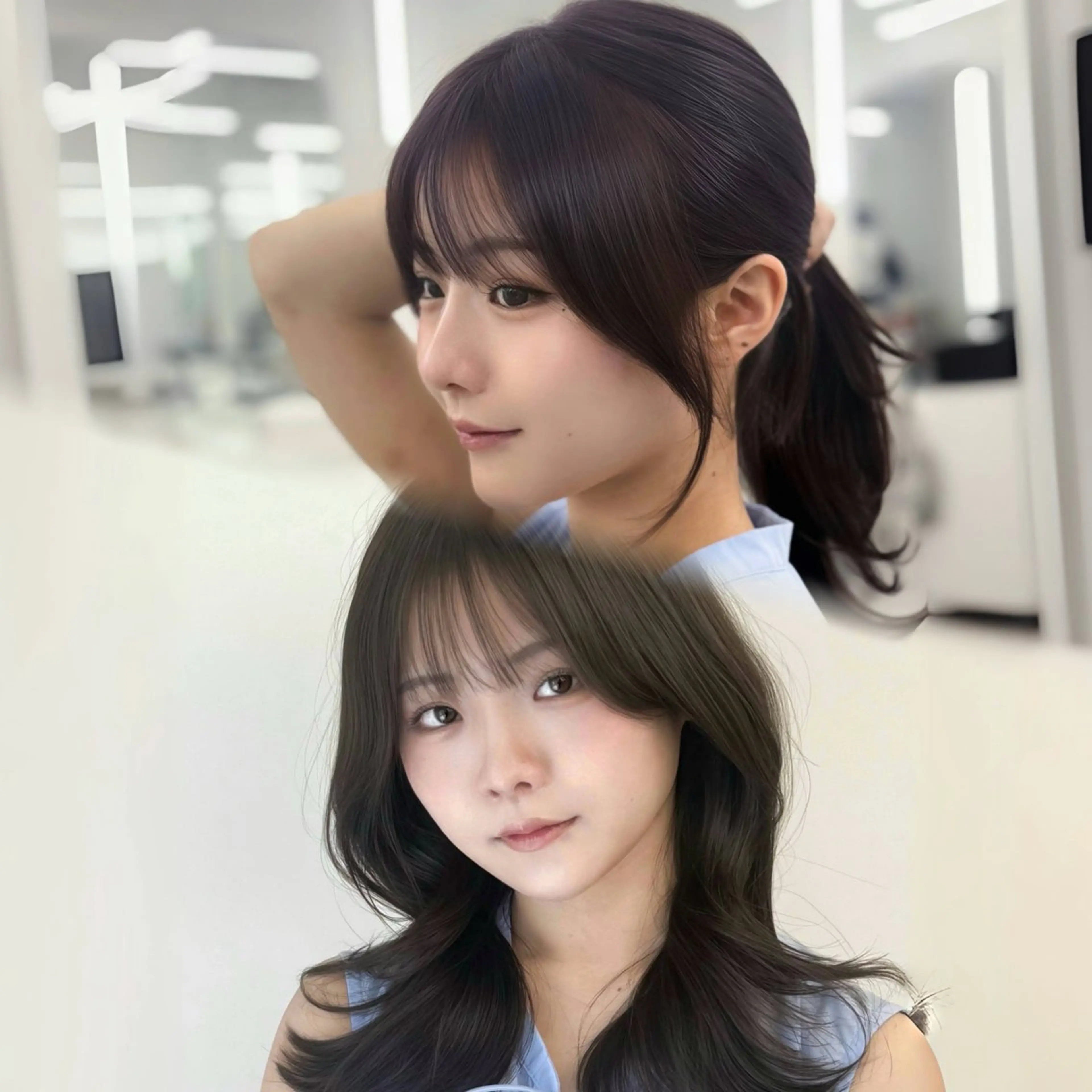 セミロング 韓国風ヘア レイヤーカット カット ヘアカラー トリートメント 失敗しない顔まわり× 小顔補正レイヤー難波のヘアスタイル