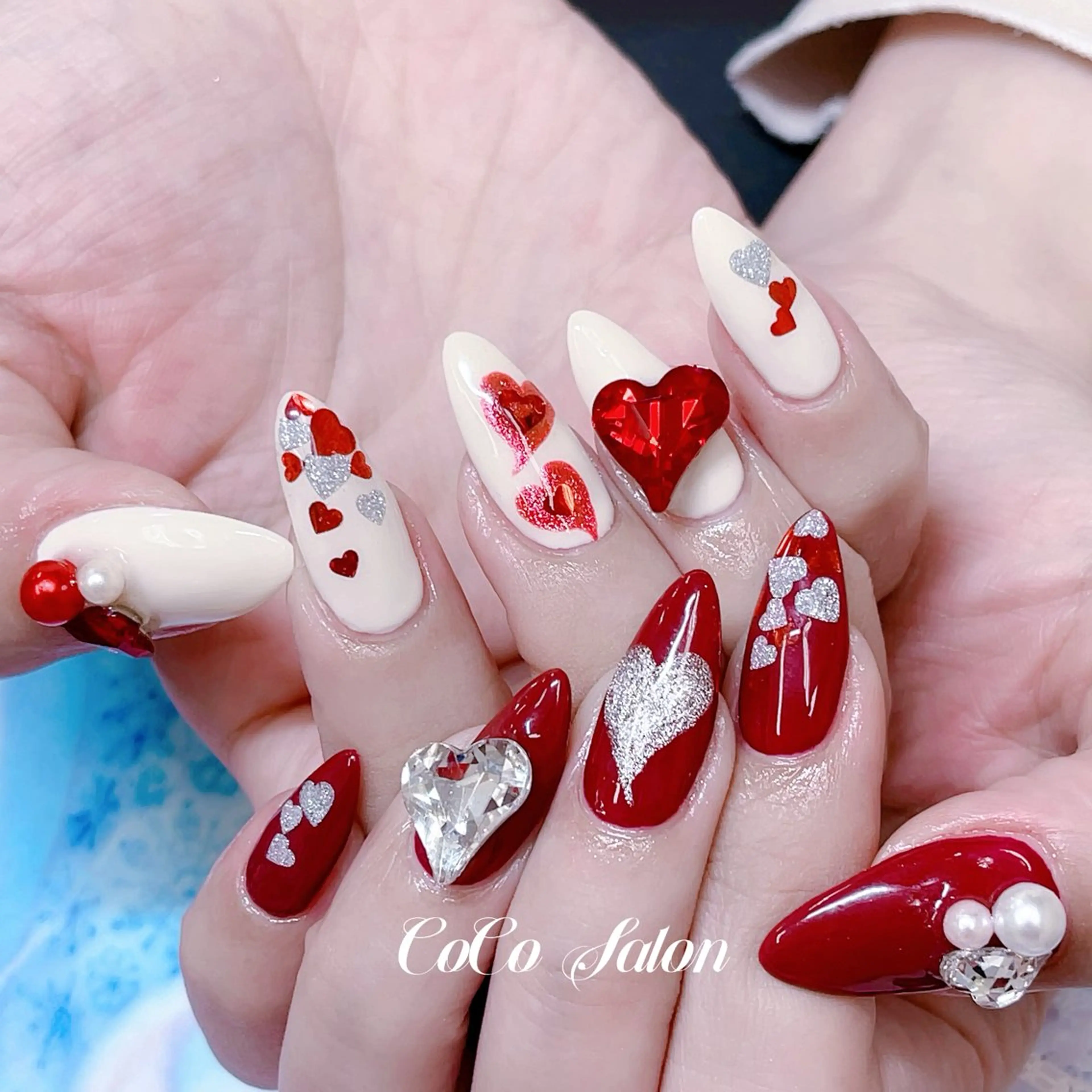 ネイル アートネイル ボルドー 長さ出し ジェルネイル ハート CoCoSalon ネイル/まつ毛予約のネイルデザイン