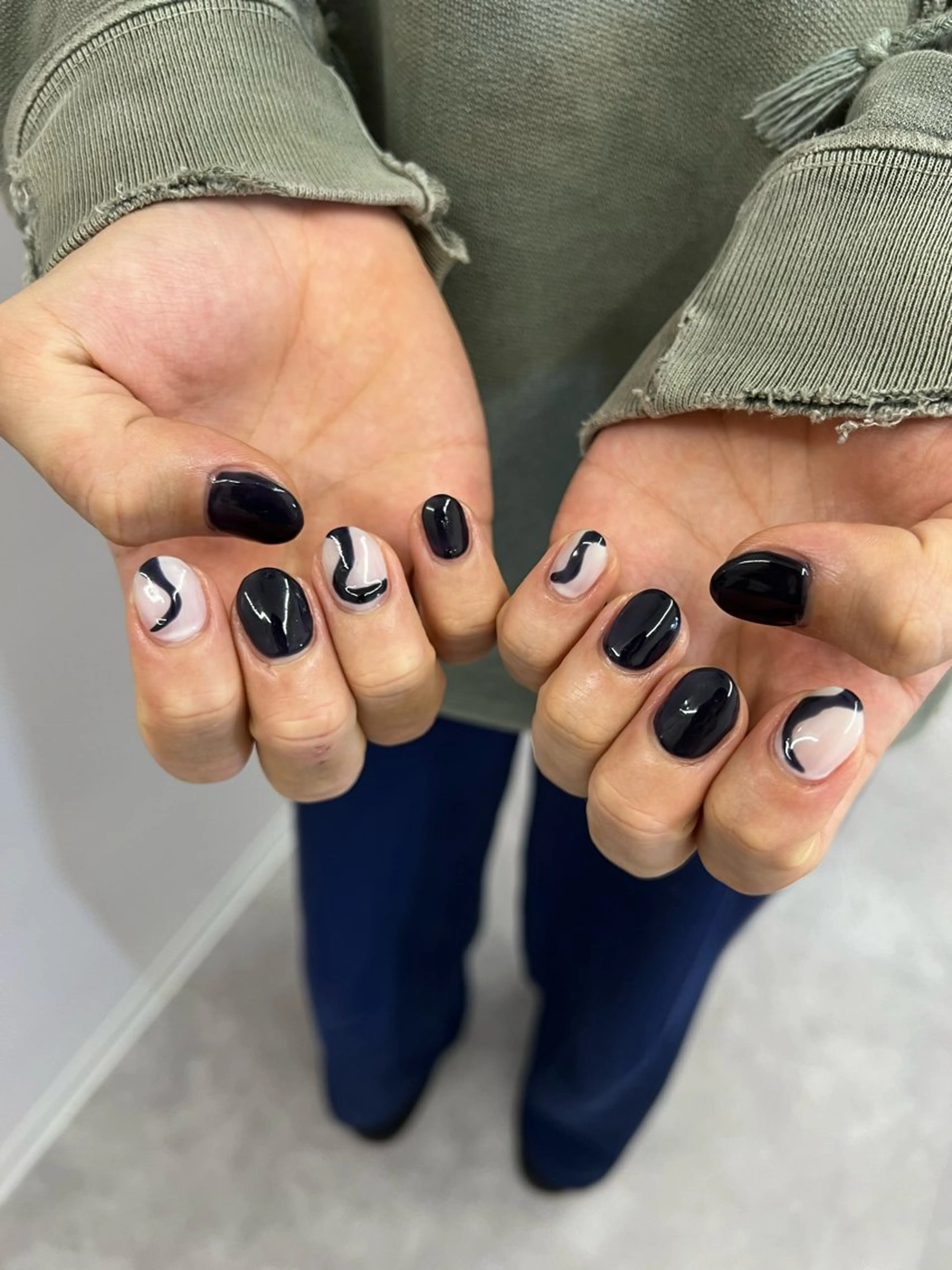 ネイル ブルー ジェルネイル 韓国ネイル メンズネイル ネイビー Bana_ Nailのネイルデザイン