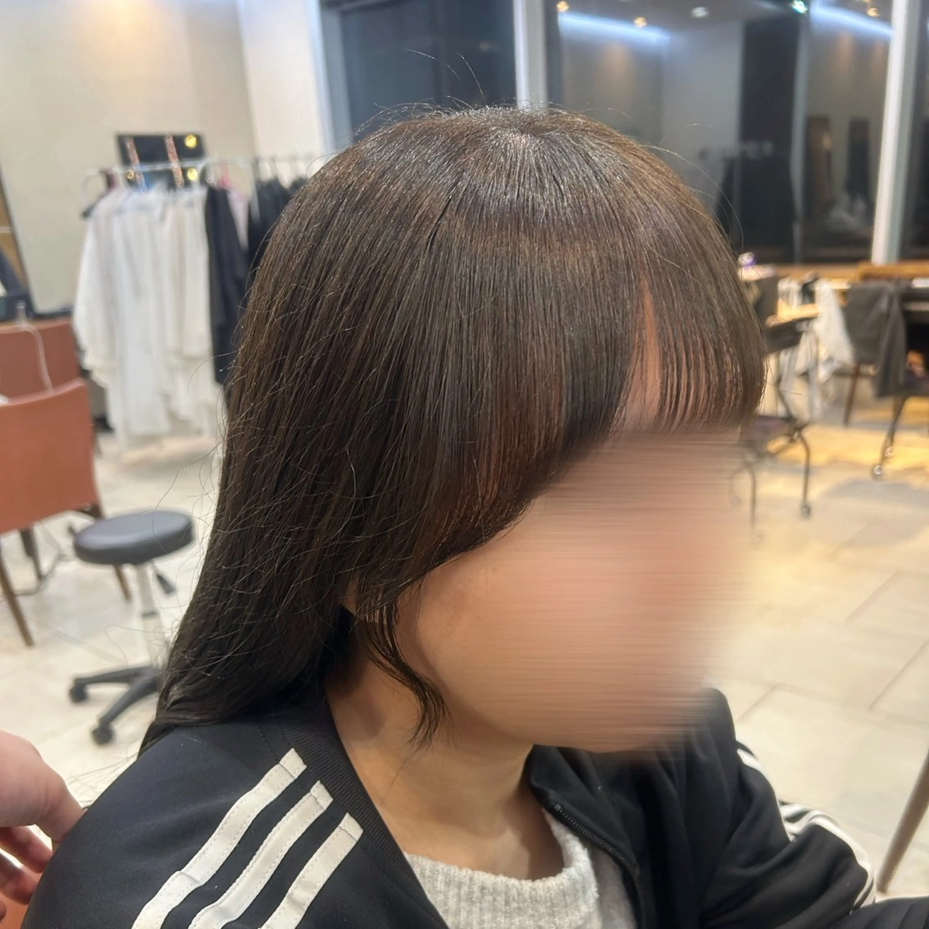 セミロング カラー 顔周りカット オリーブ/ 透明感カラー/れいあのヘアスタイル