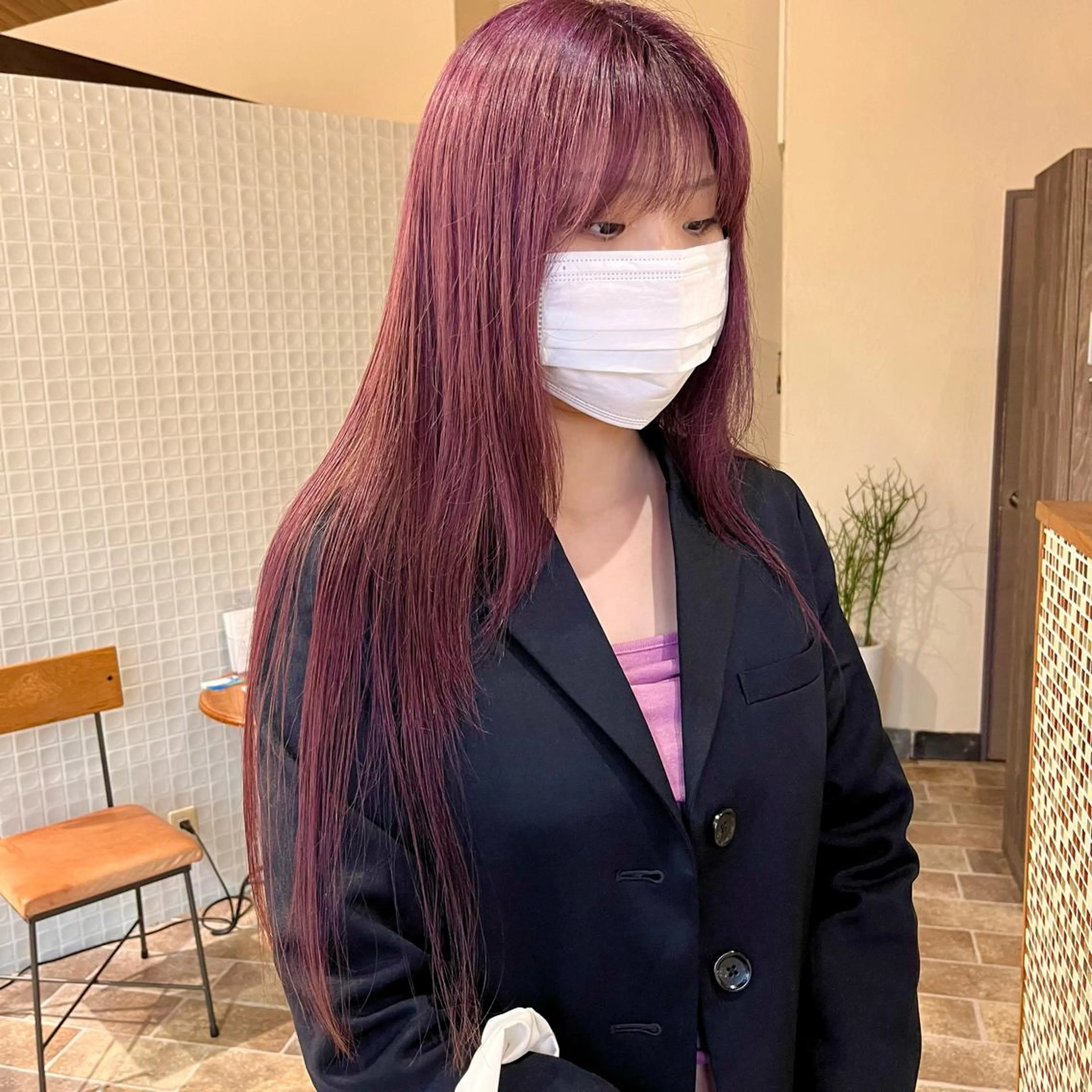 ロング カラー ピンクカラー 中村 友香のヘアスタイル