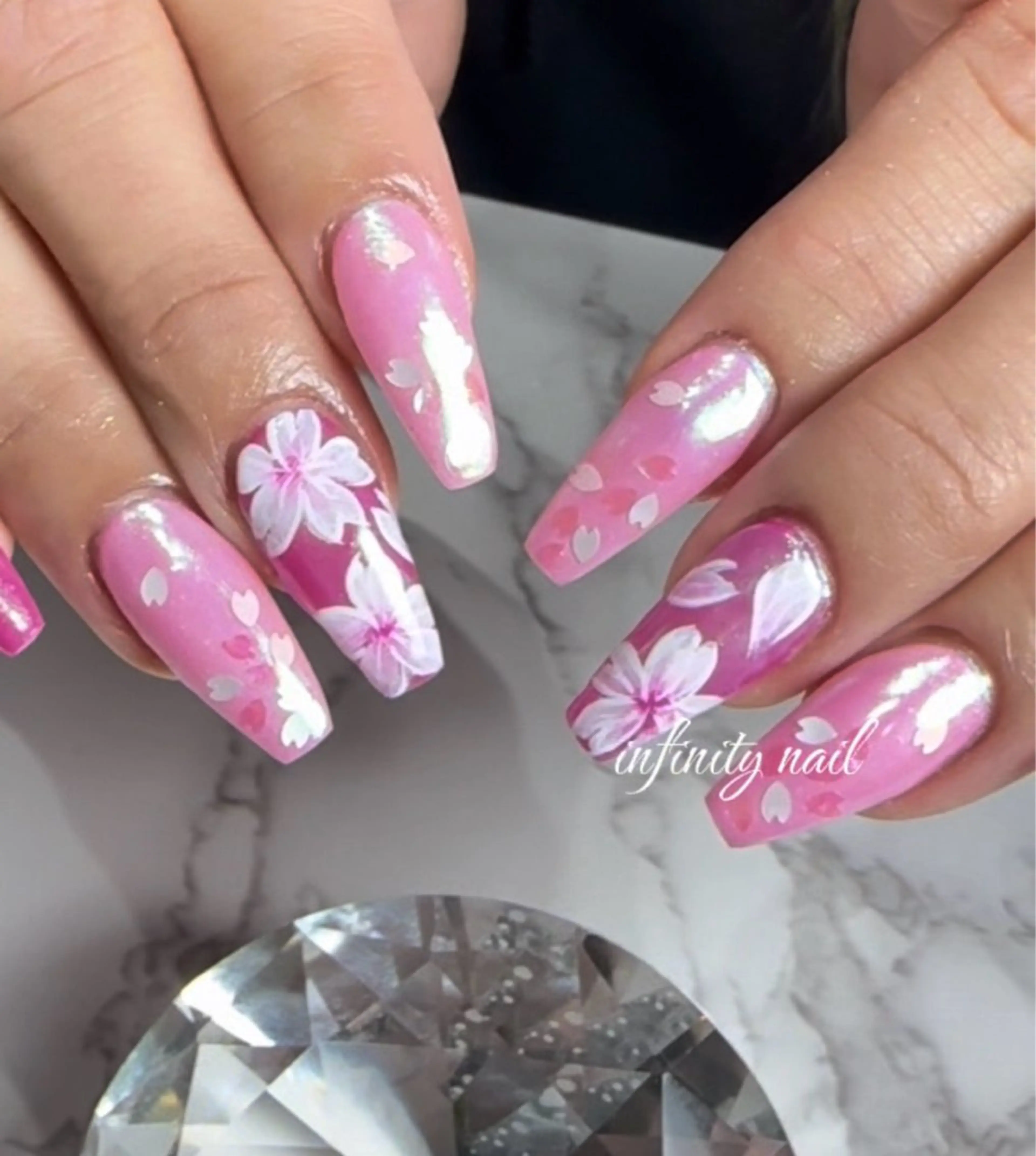 ネイル 桜ネイル ピンク スカルプネイル 春ネイル ハンドネイル INFINITY Sachiのネイルデザイン