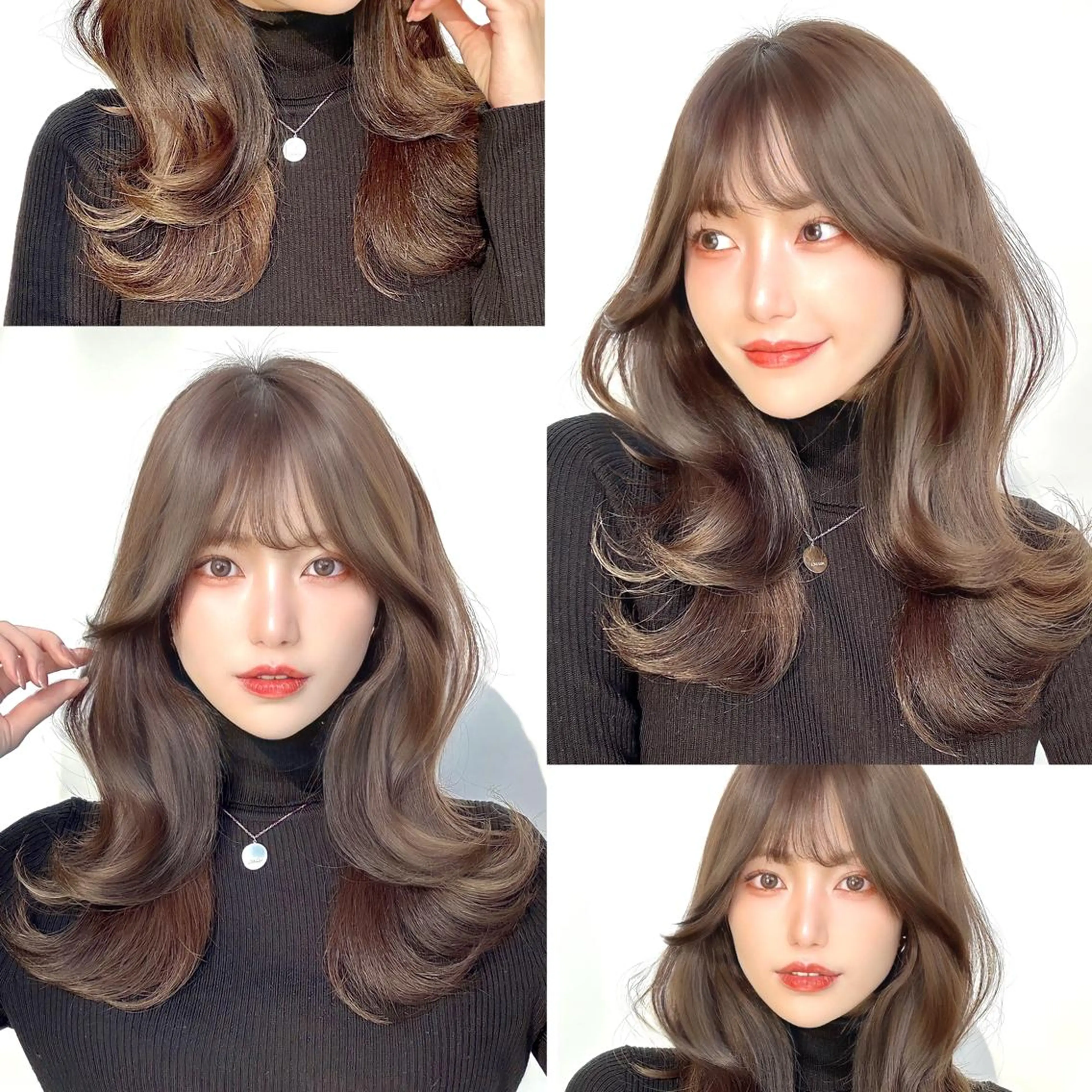 セミロング カラー エギョモリ 顔まわりレイヤー 顔周りカット ハイレイヤー ヨシンモリ カット ヘアカラー トリートメント 顔周り特化/韓国ヘア /レイヤー/吉野幸大のヘアスタイル