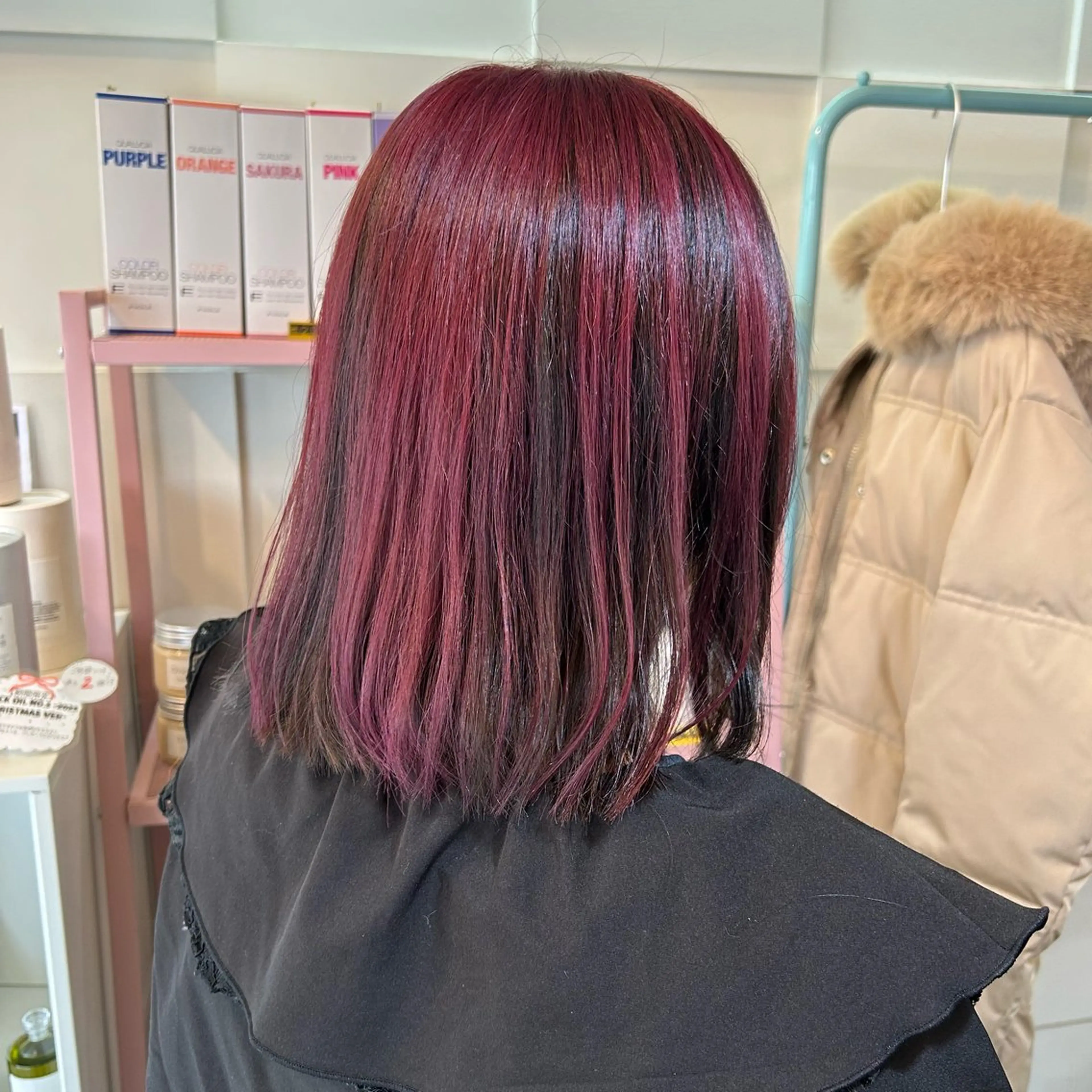 ミディアム カラー 黒髪 ブリーチ レッドカラー garden HAIR 優月のヘアスタイル