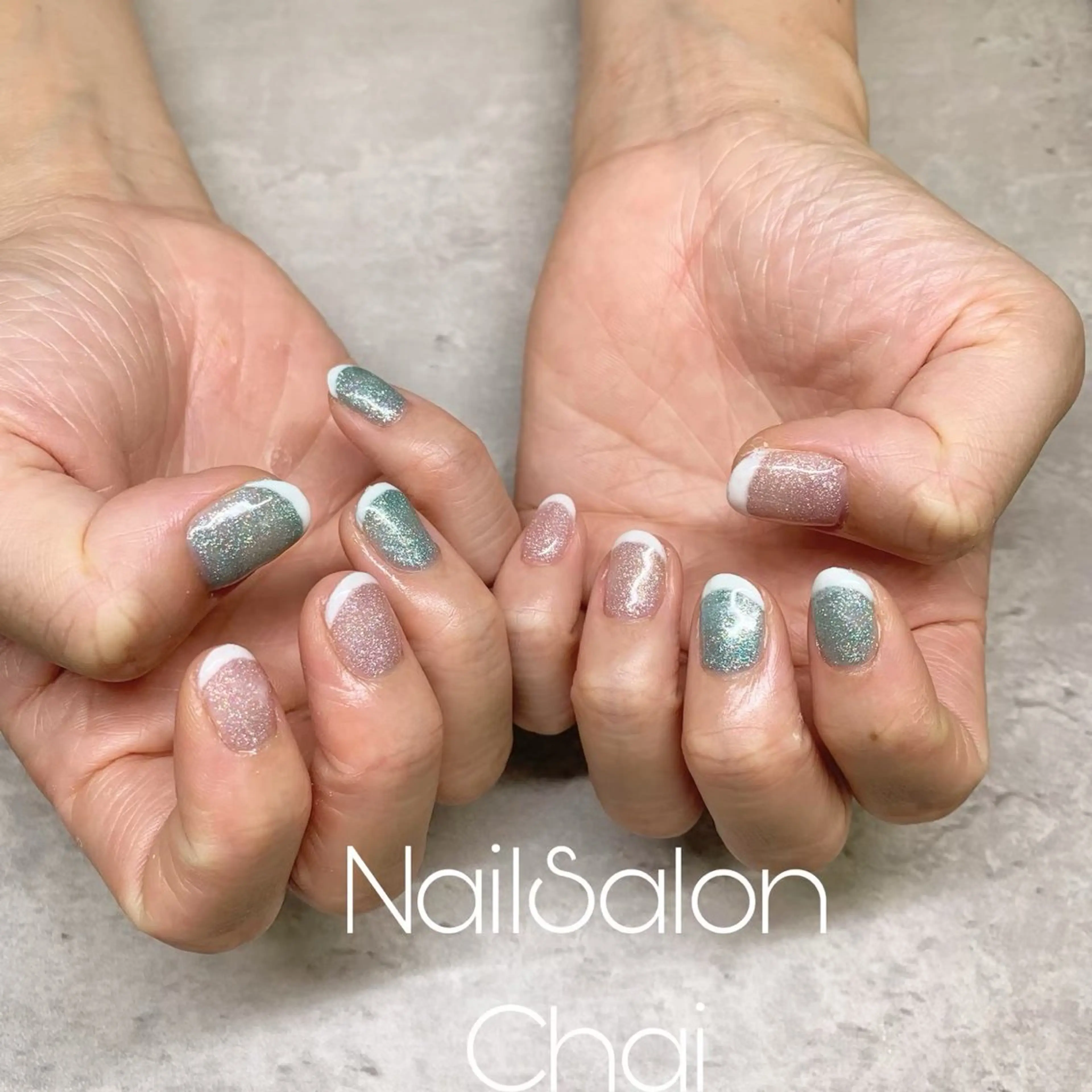 ネイル フレンチネイル ラメ(グリッター) マグネットネイル ショートネイル ハンドネイル chai 上本町 sakuraのネイルデザイン
