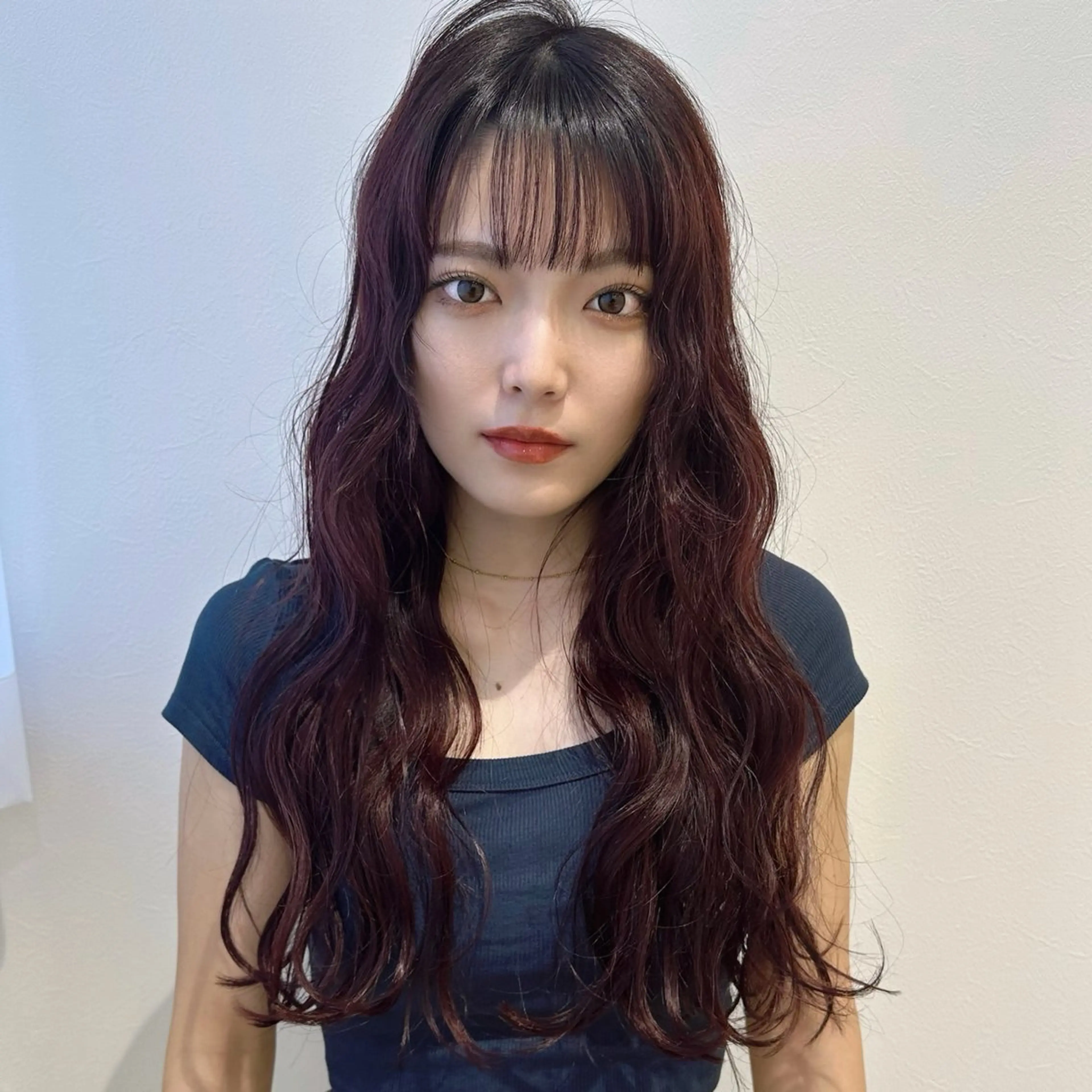 ロング ロングレイヤー パープルカラー くびれヘア 髪質改善 ヨシンモリ 韓国𝐻𝑎𝑖𝑟 🇰🇷🖤ハラのヘアスタイル