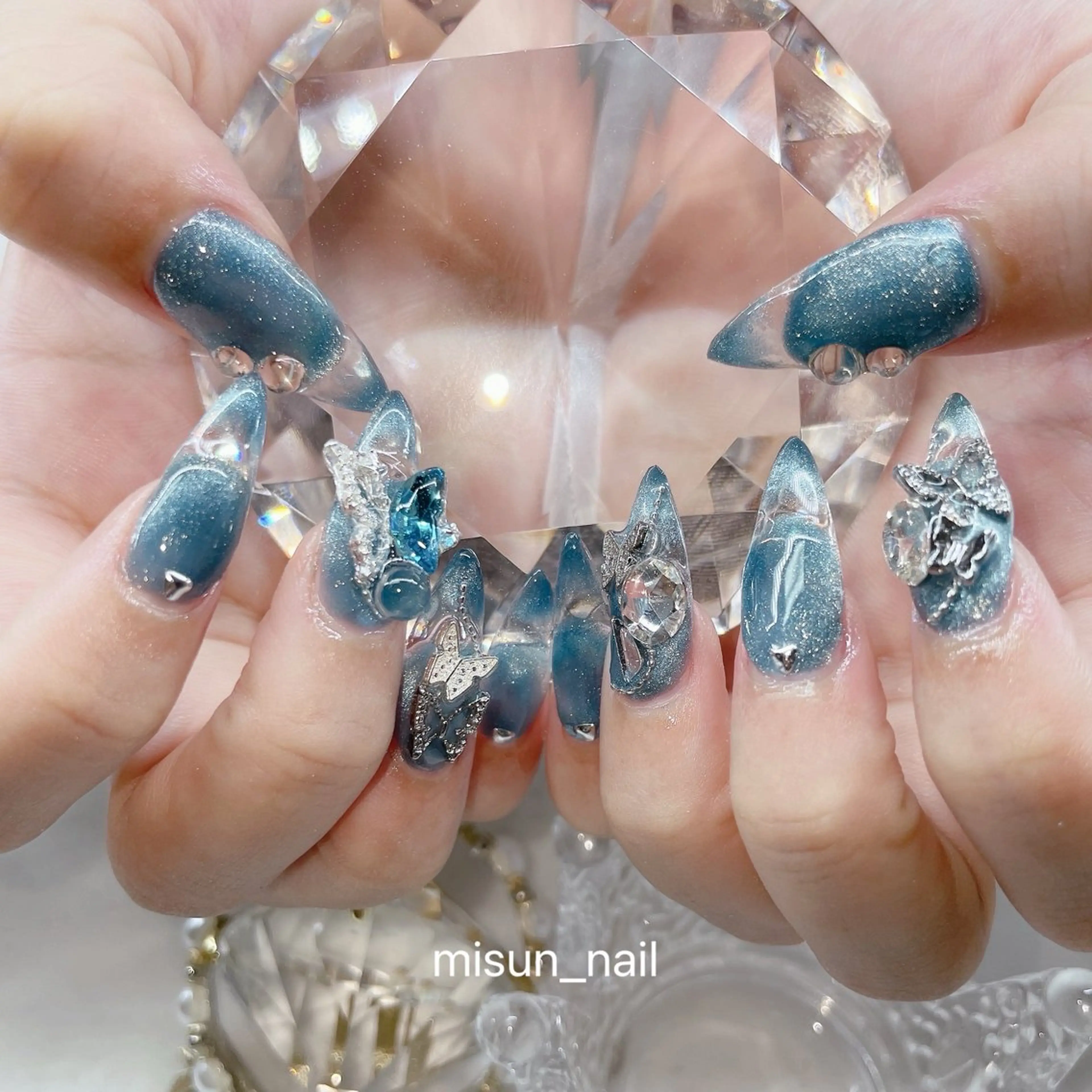 ネイル アートネイル オーロラネイル チークネイル 長さ出し フラッシュネイル misun_ nailのネイルデザイン