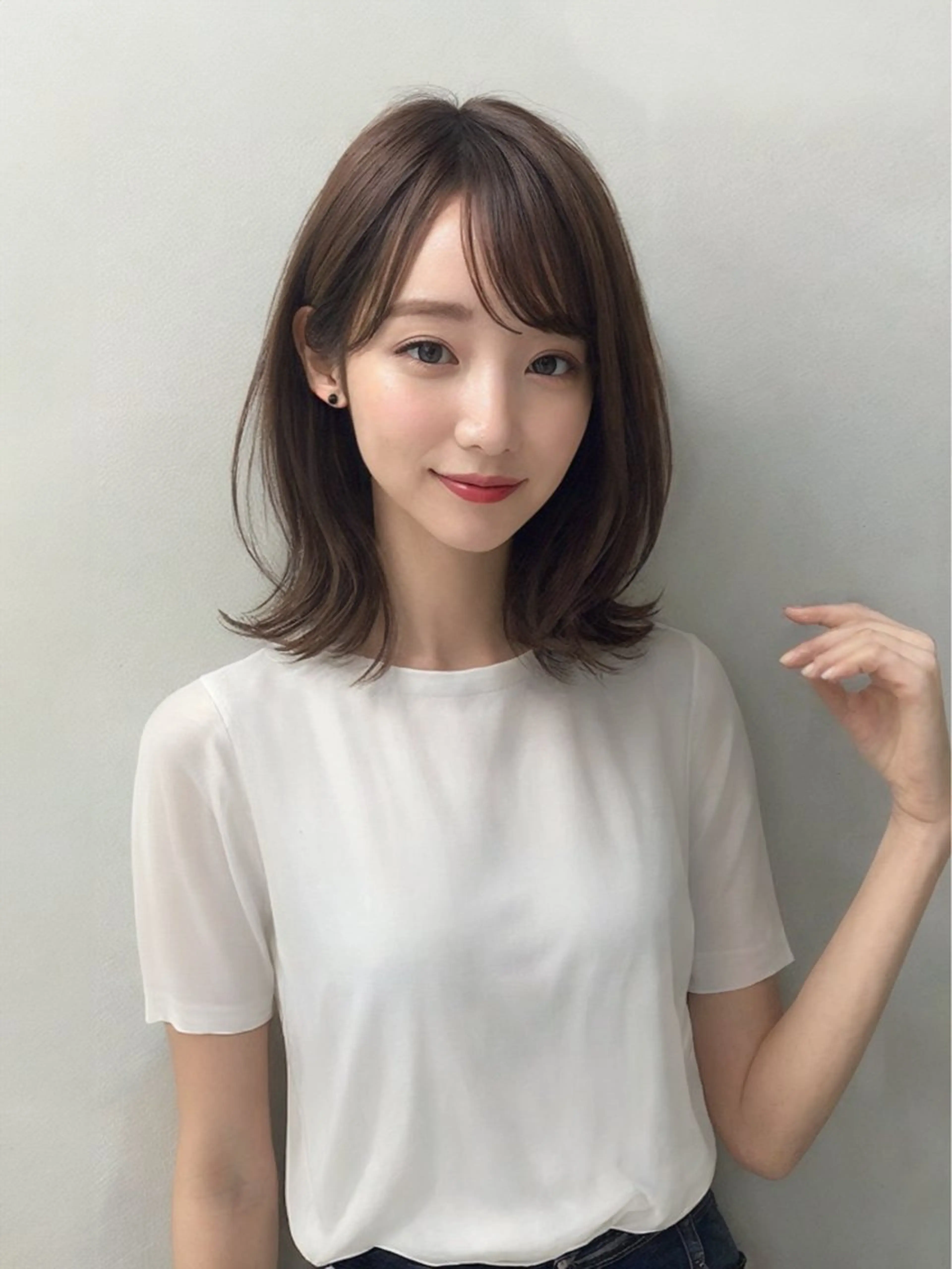 セミロング カラー 髪質改善韓国コテ巻き パーマ/城井友輔のヘアスタイル