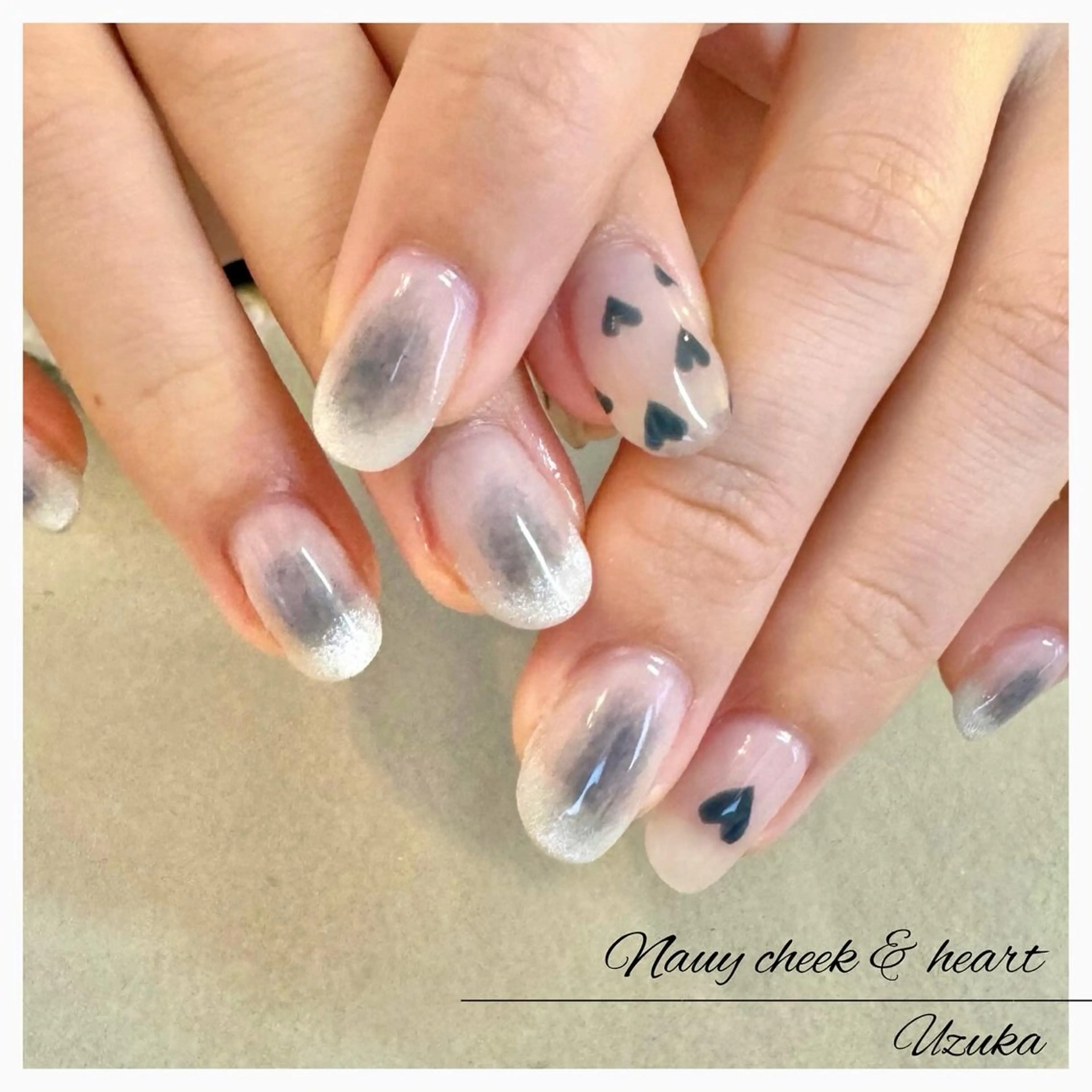 ネイル チークネイル フレンチネイル ハート マグネットネイル マグネットフレンチ 【 enn 】 Uzuka Yukaのネイルデザイン