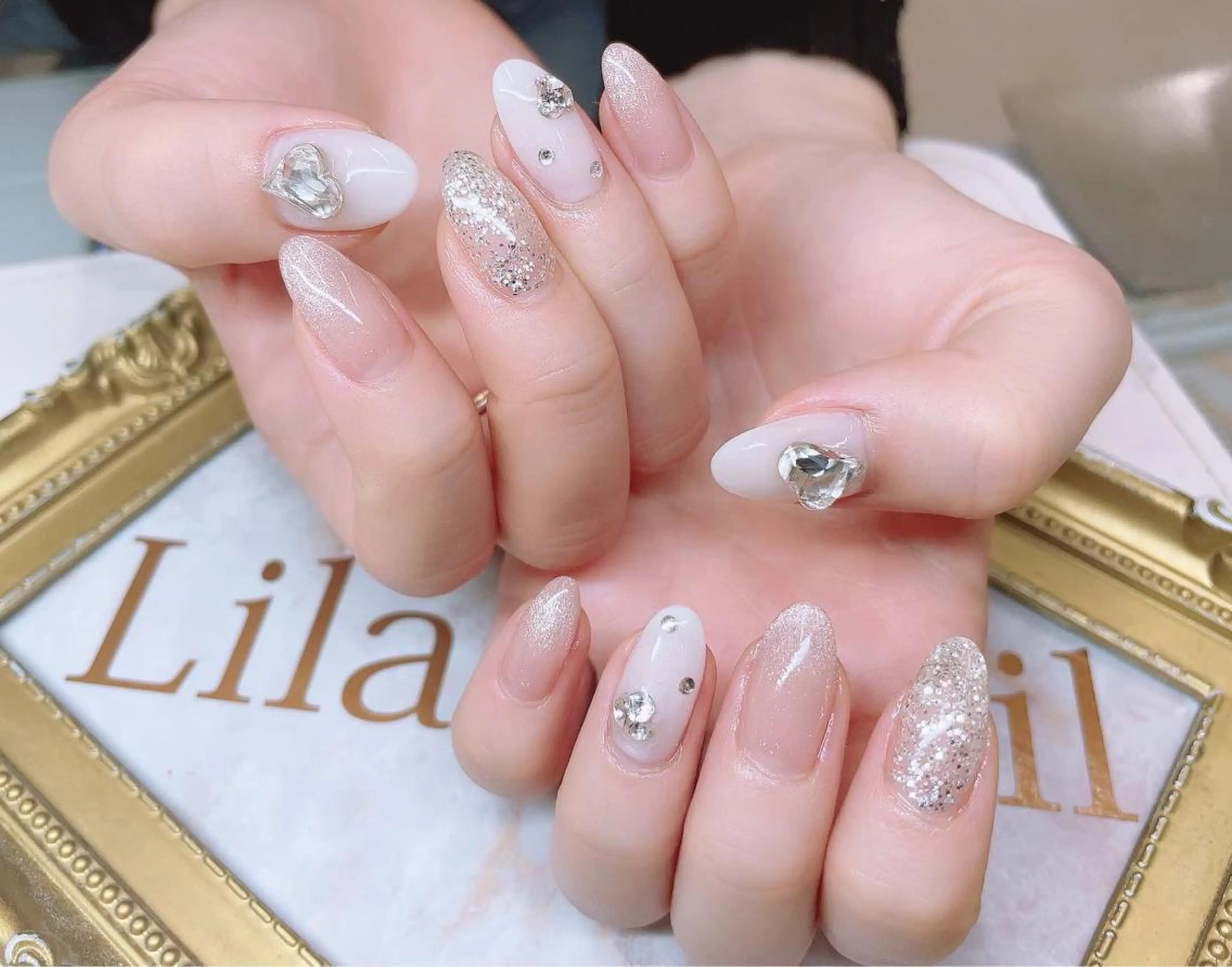 ネイル ジェルネイル ハードジェル ハート キラキラネイル ラメ(グリッター) Lilas Nailのネイルデザイン