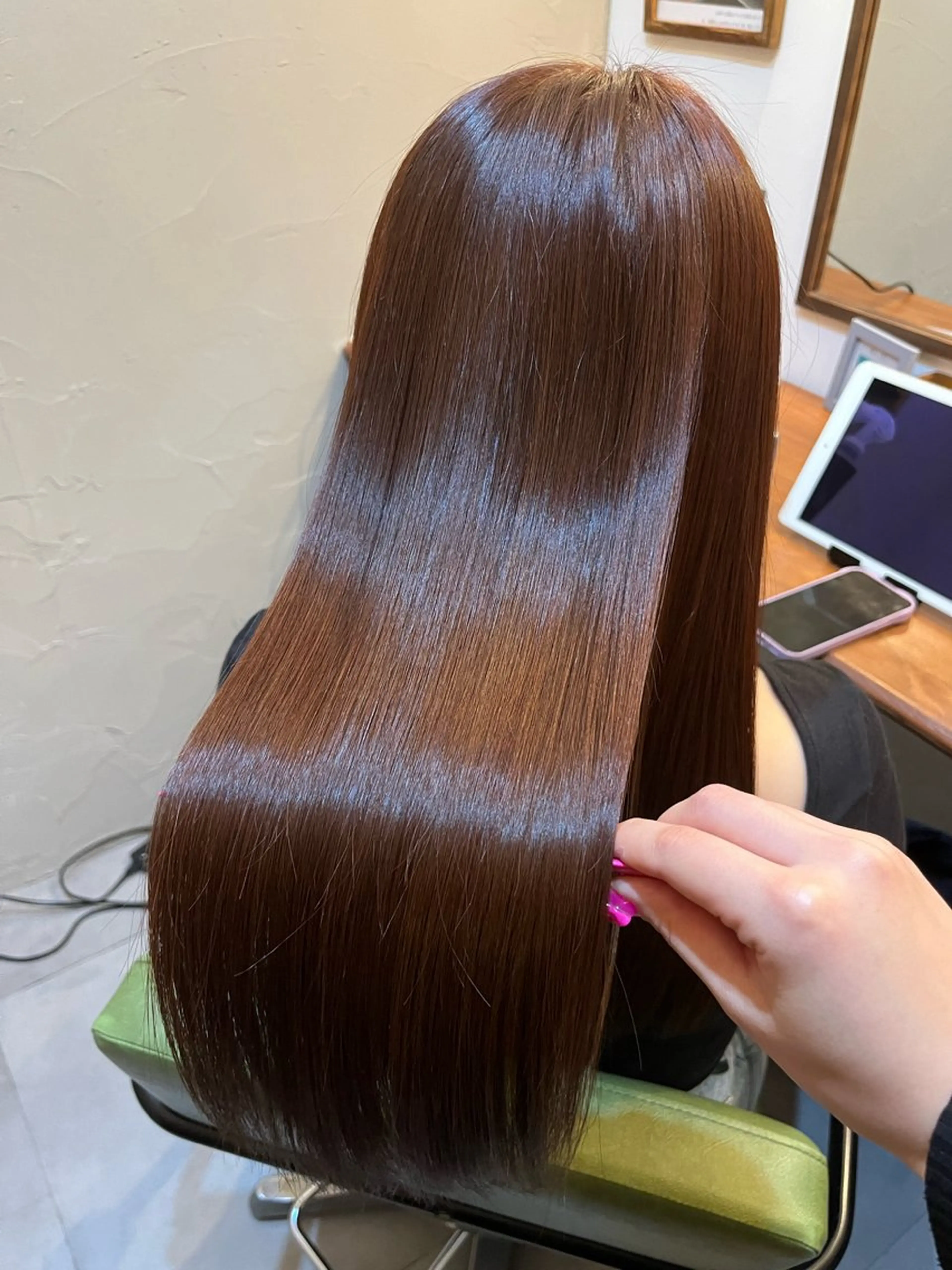 ロング カラー 髪質改善 トリートメント 酸性ストレート ヘアカラー 縮毛矯正 トリートメント Mirish 枚方のヘアスタイル