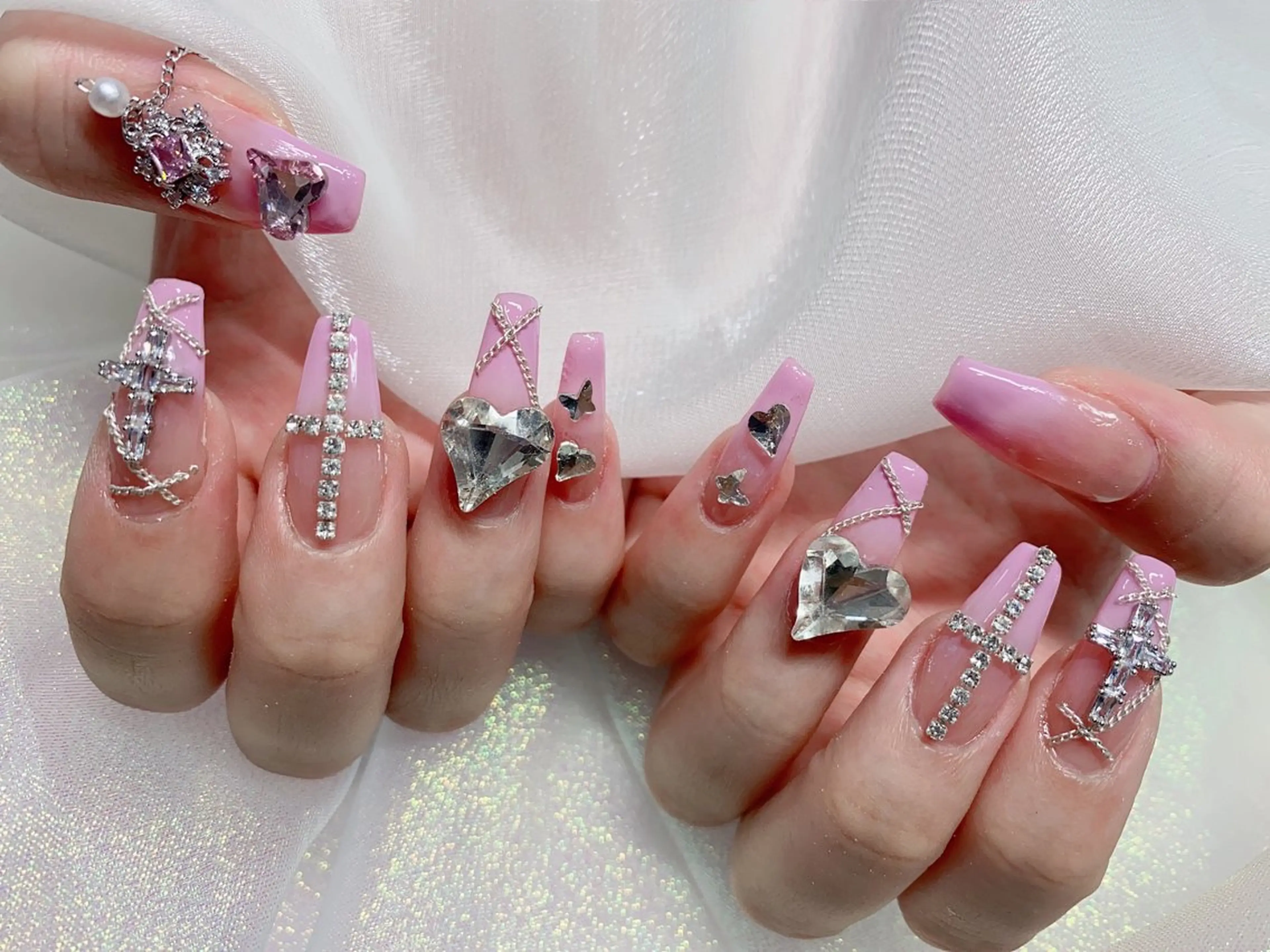 ネイル 長さ出し ジェルネイル キラキラネイル 大理石ネイル(マーブル) ニュアンスネイル Morpho nailのネイルデザイン