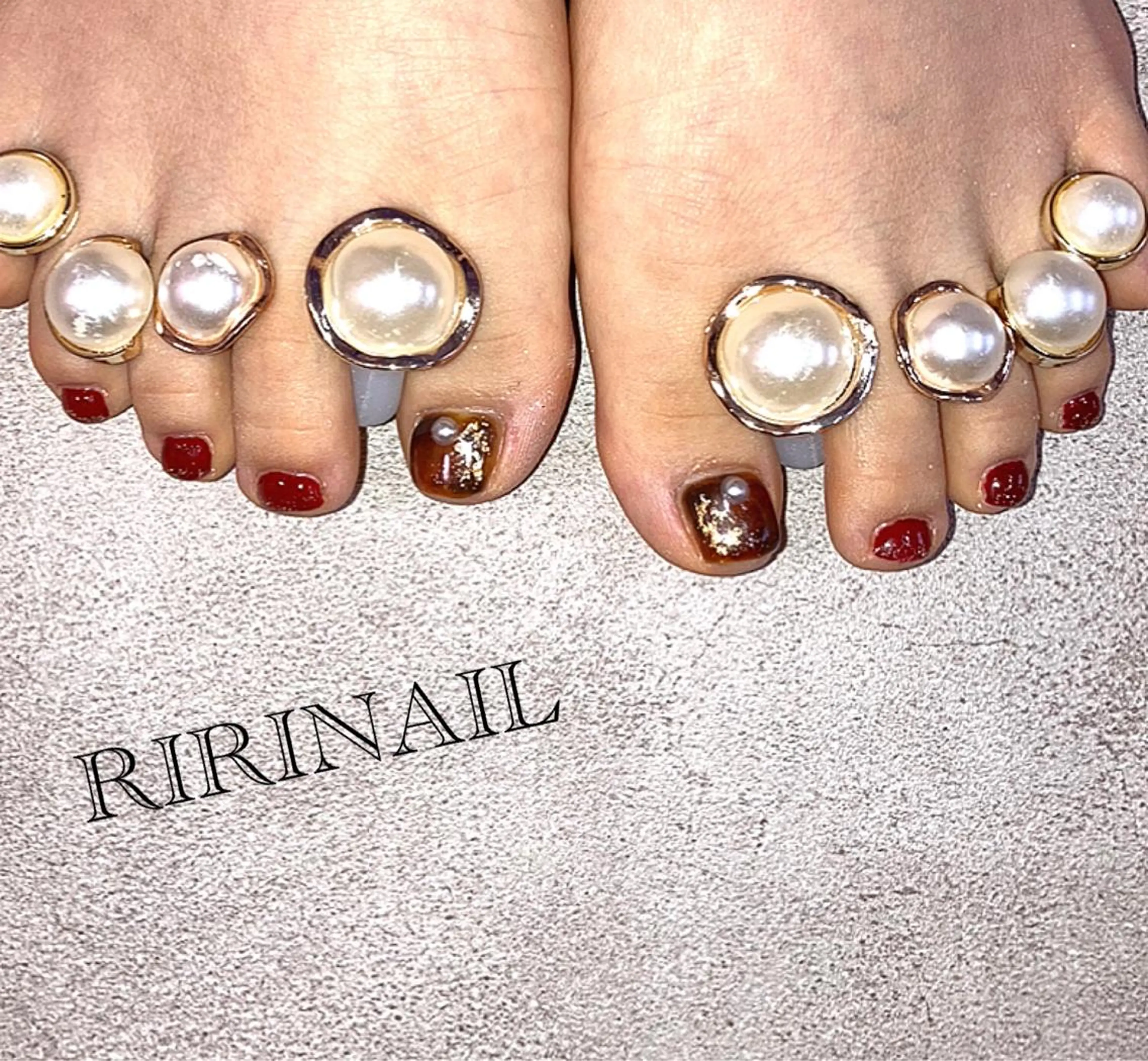 ネイル べっ甲ネイル ボルドー フットネイル RIRI NAIL♡のネイルデザイン