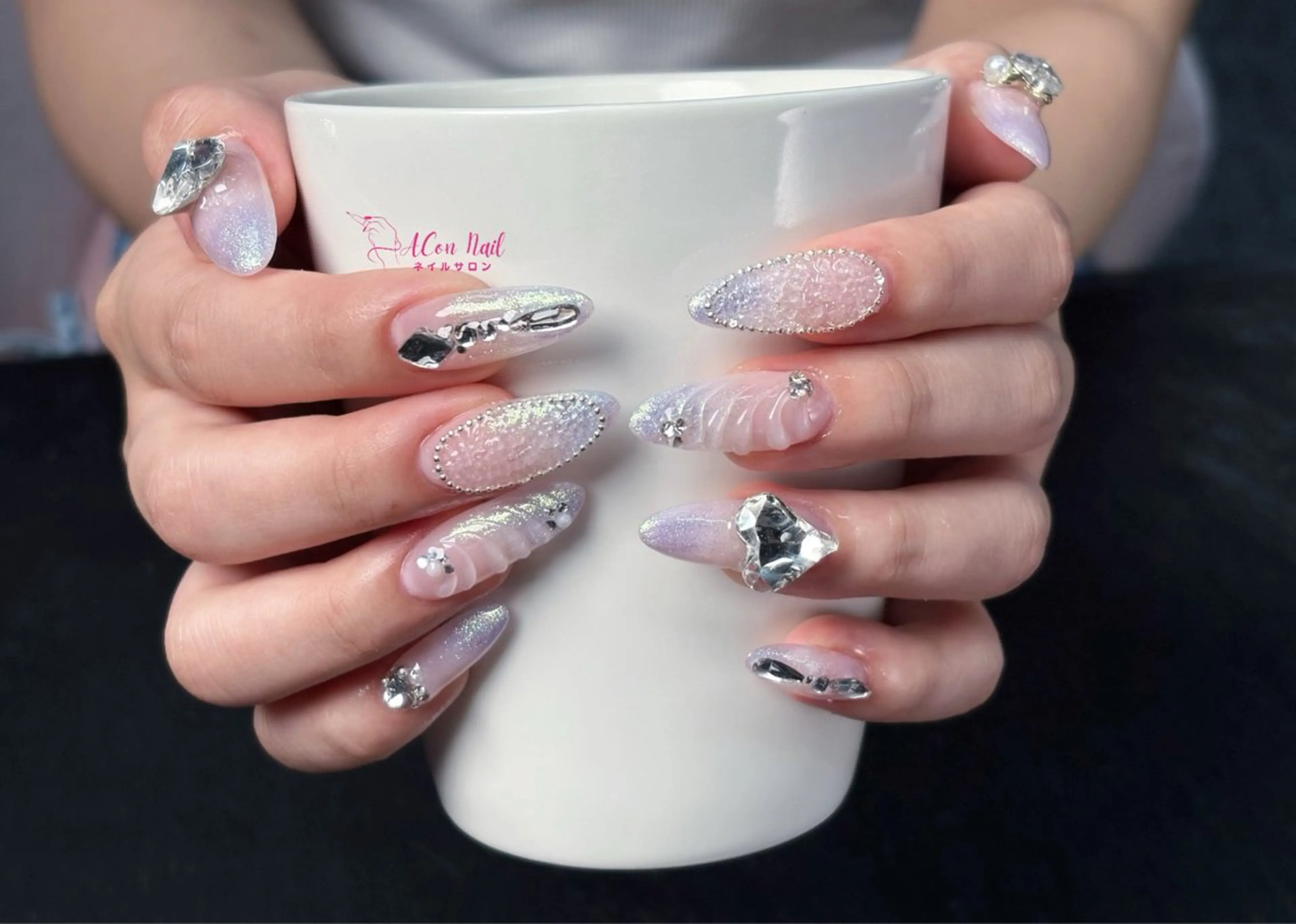 ネイル 桜ネイル 長さ出し フラワーネイル フレンチネイル ジェルネイル ハンドネイル ACon NailSalonのネイルデザイン