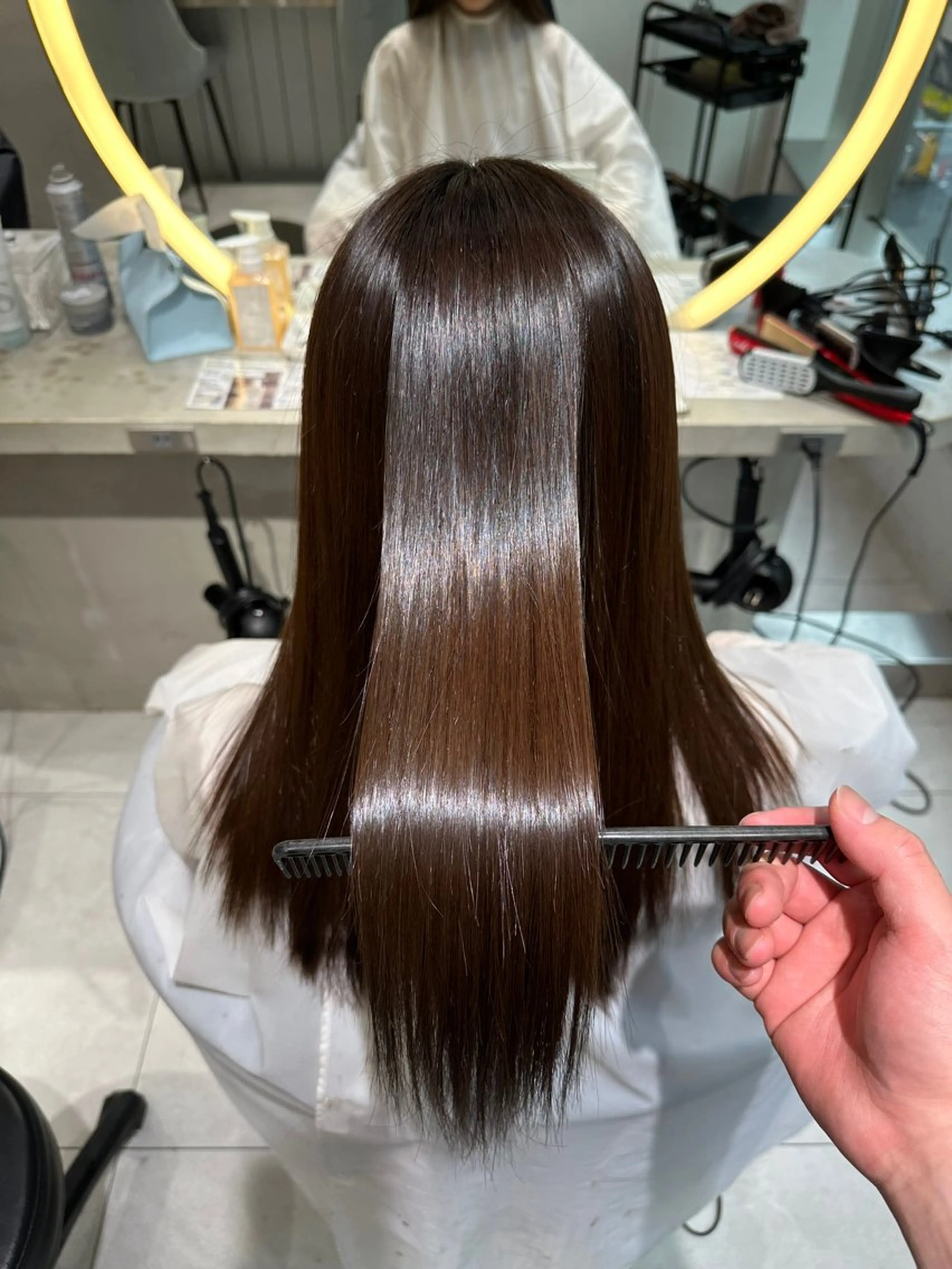 セミロング パーマ カット 縮毛矯正 ブリーチ縮毛 レイヤーカット/加納のヘアスタイル