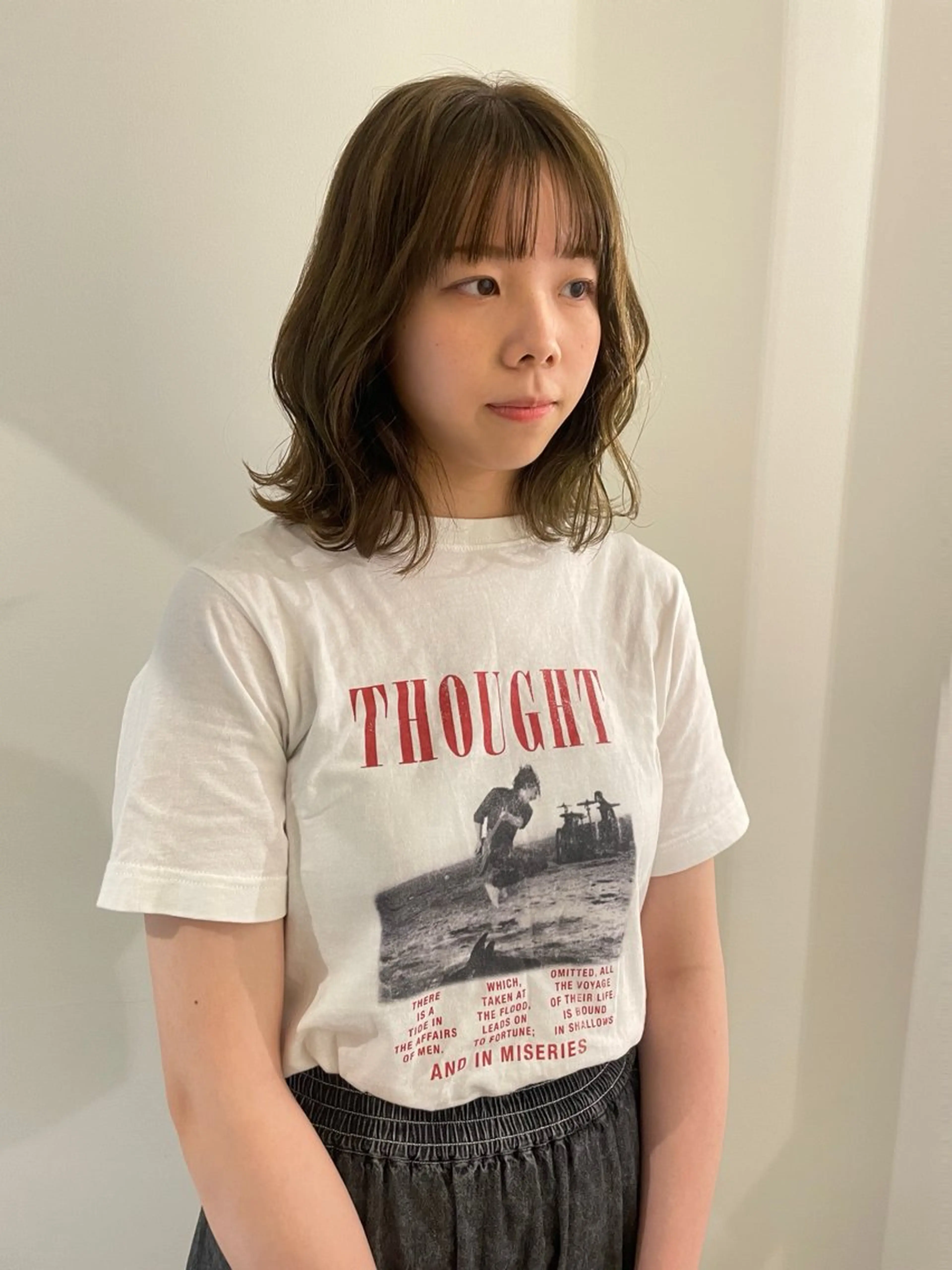 ミディアム カラー ブリーチ ブリーチなしカラー オリーブカラー カット ヘアカラー 渋谷 留菜のヘアスタイル