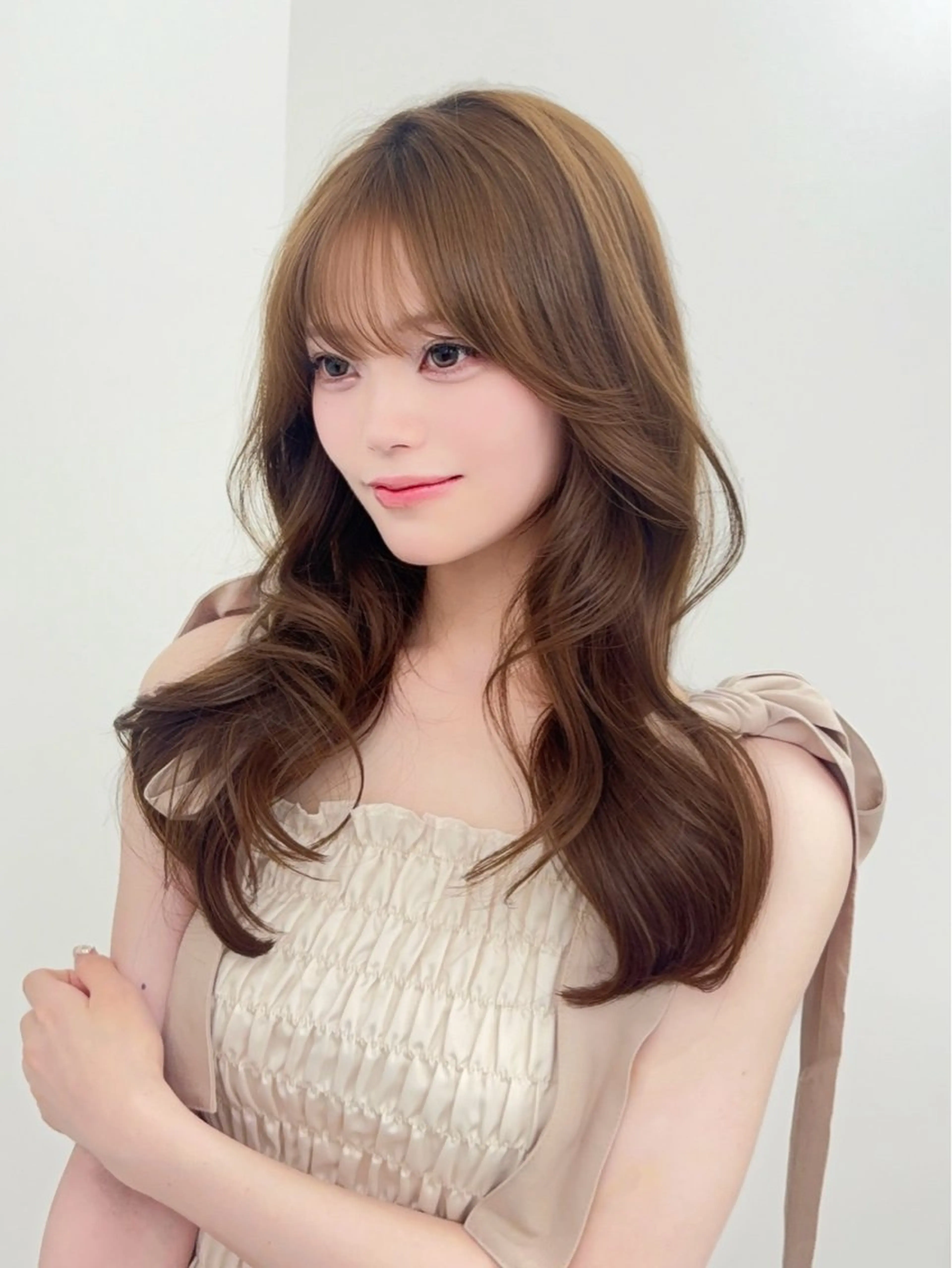 ロング カラー ブラウンカラー 透明感カラー 小顔カット 韓国ヘア/レイヤー/ 顔まわり足立遥奈のヘアスタイル