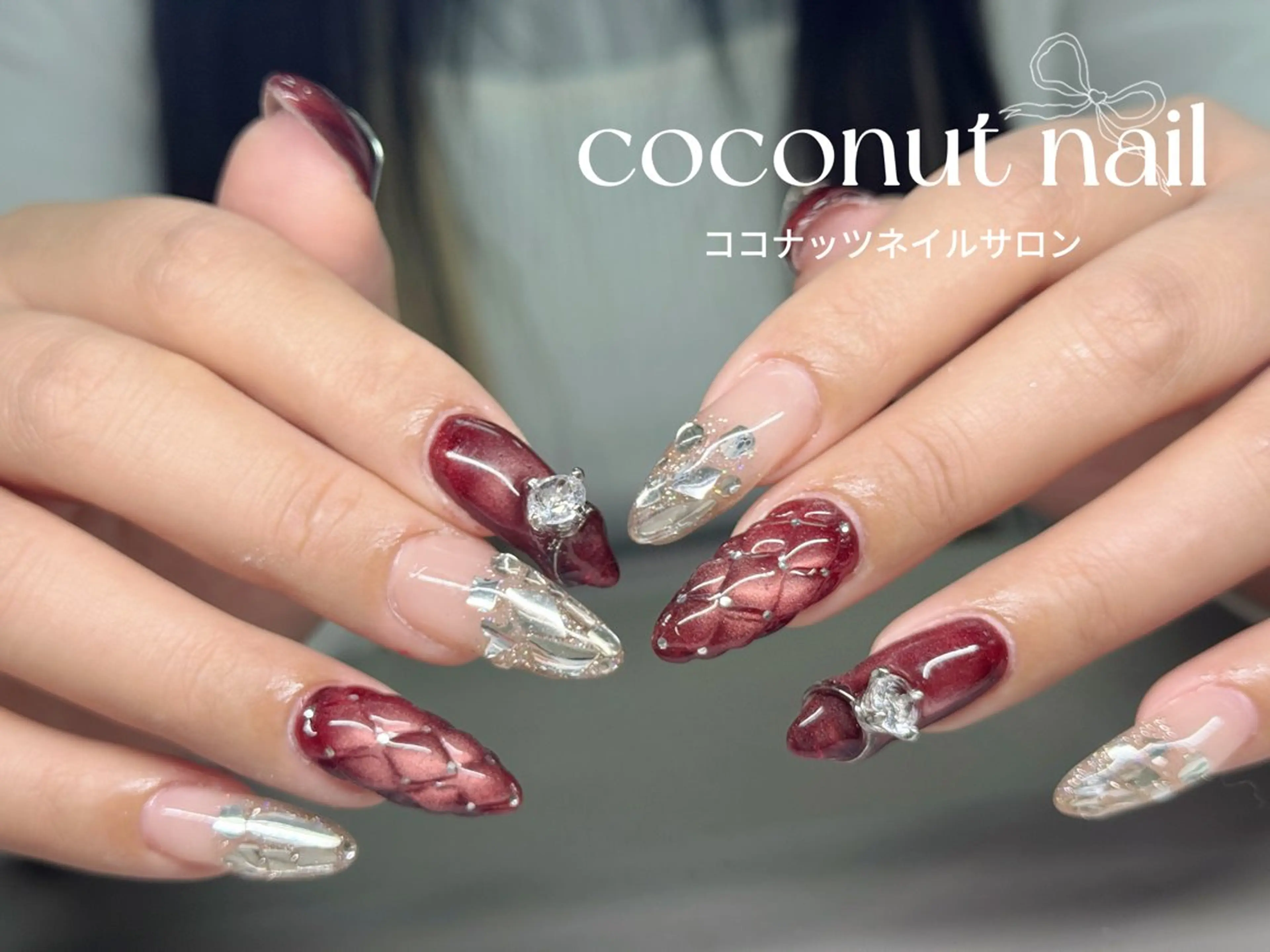 ネイル べっ甲ネイル フレンチネイル キラキラネイル マグネットネイル 大理石ネイル(マーブル) ハンドネイル 神田 ココナッツのネイルデザイン