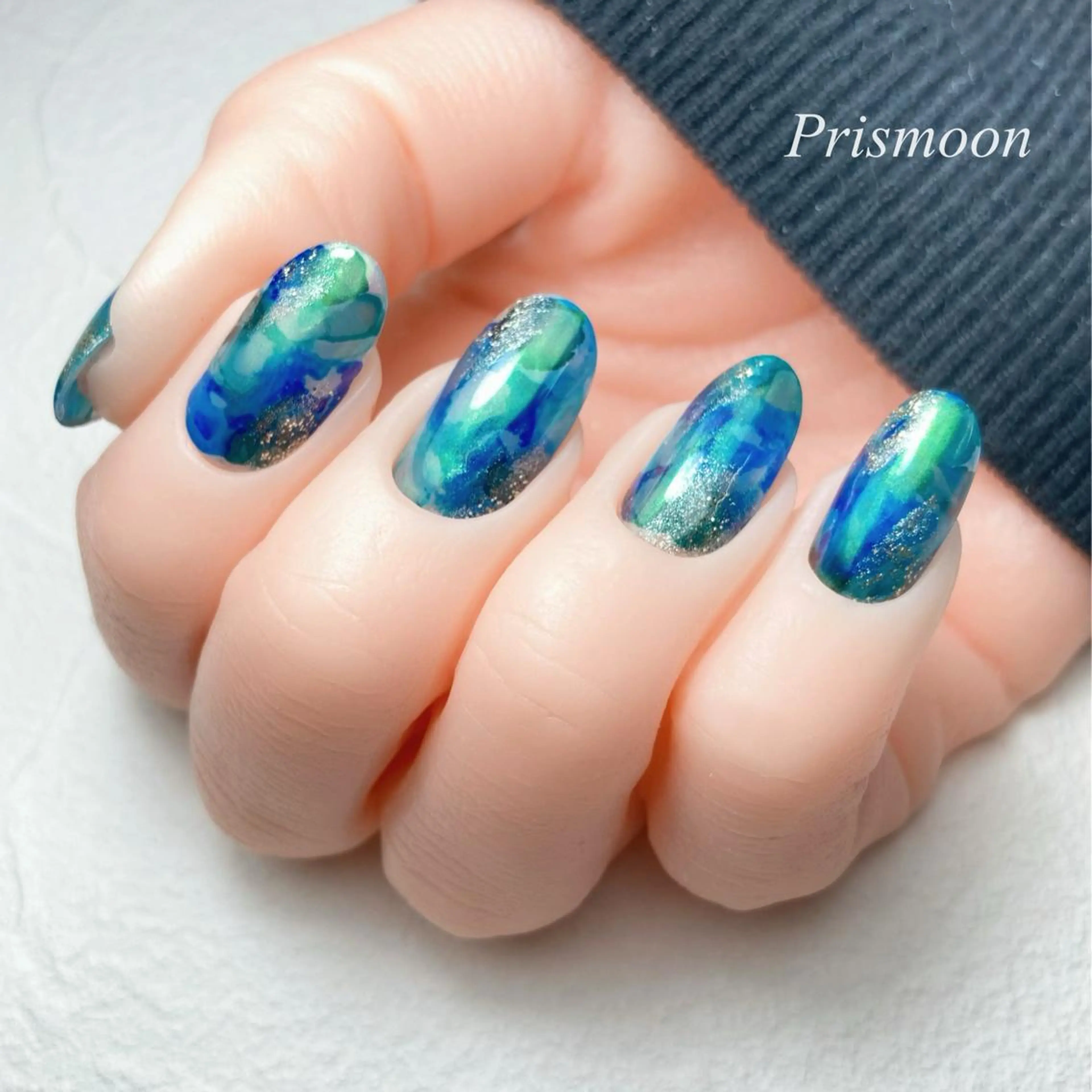 ネイル ブルー ニュアンスネイル Prismoon /津市ネイルのネイルデザイン