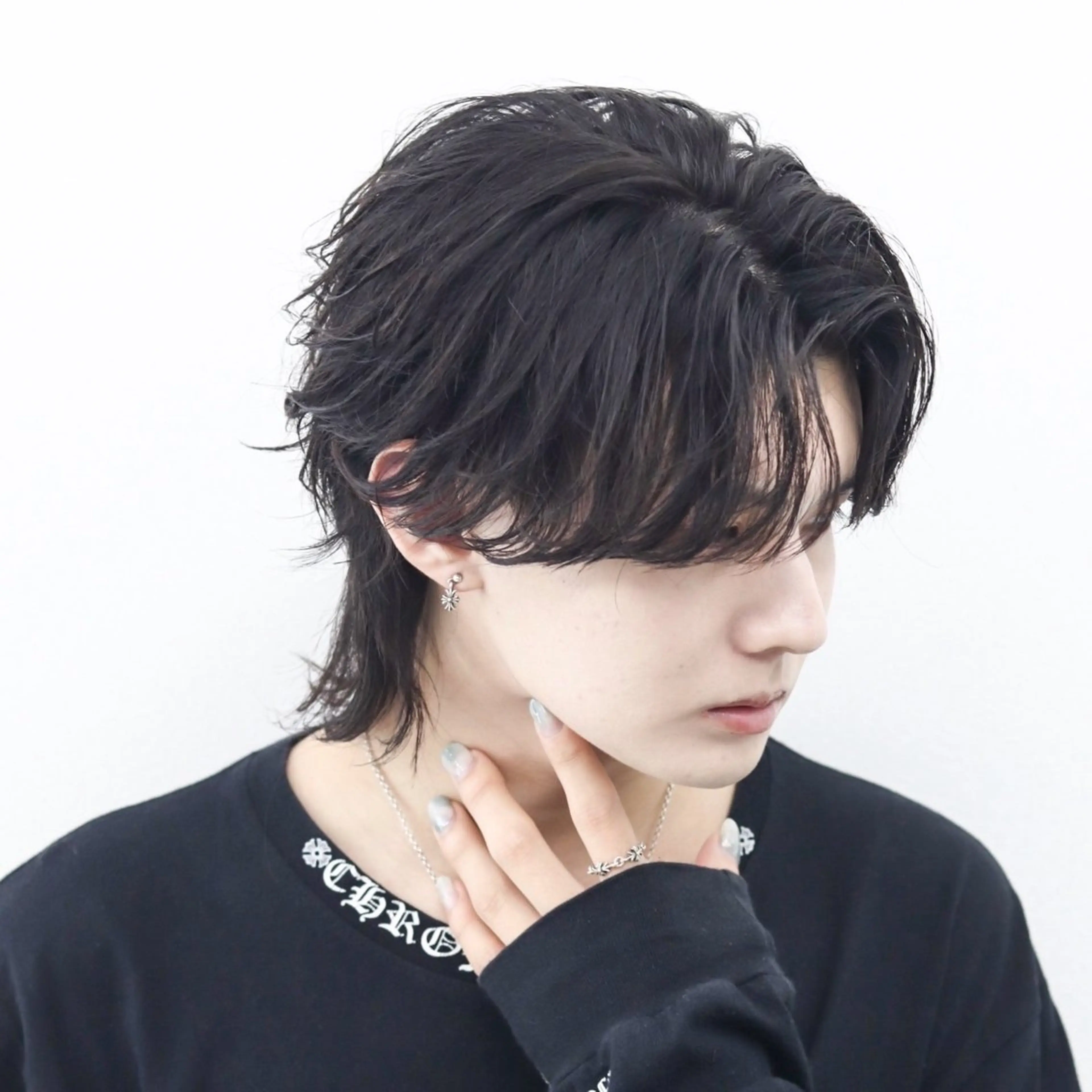 ミディアム カラー パーマ ヘアアレンジ メンズ カット ヘアセット メンズフェザー毛流れ パーマASHU渋谷のヘアスタイル