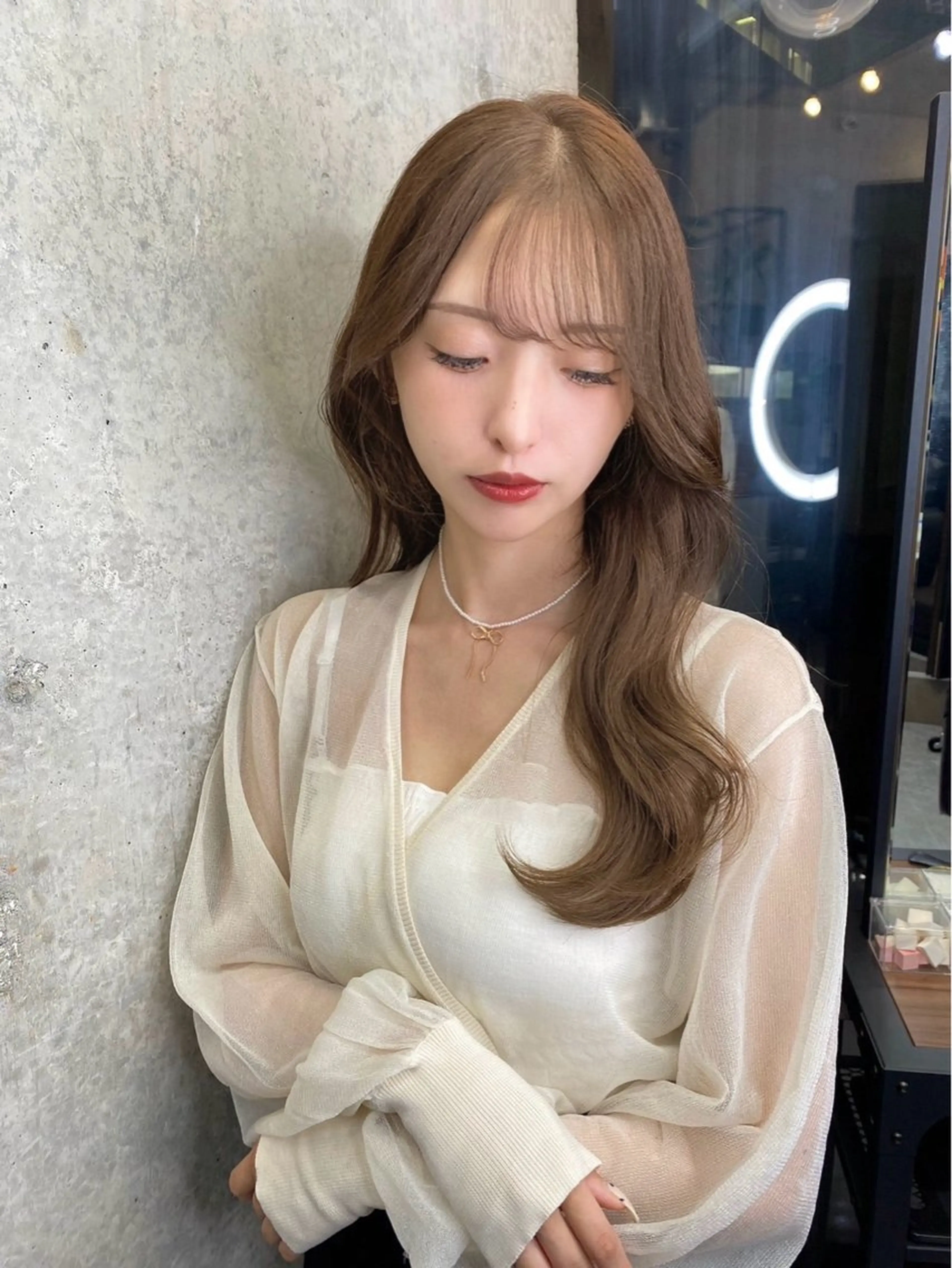 ロング カラー ブリーチ ケアカラー 透明感カラー ブリーチなしカラー 髪質改善 韓国/ワンホンヘア 髪質改善/MaCoのヘアスタイル