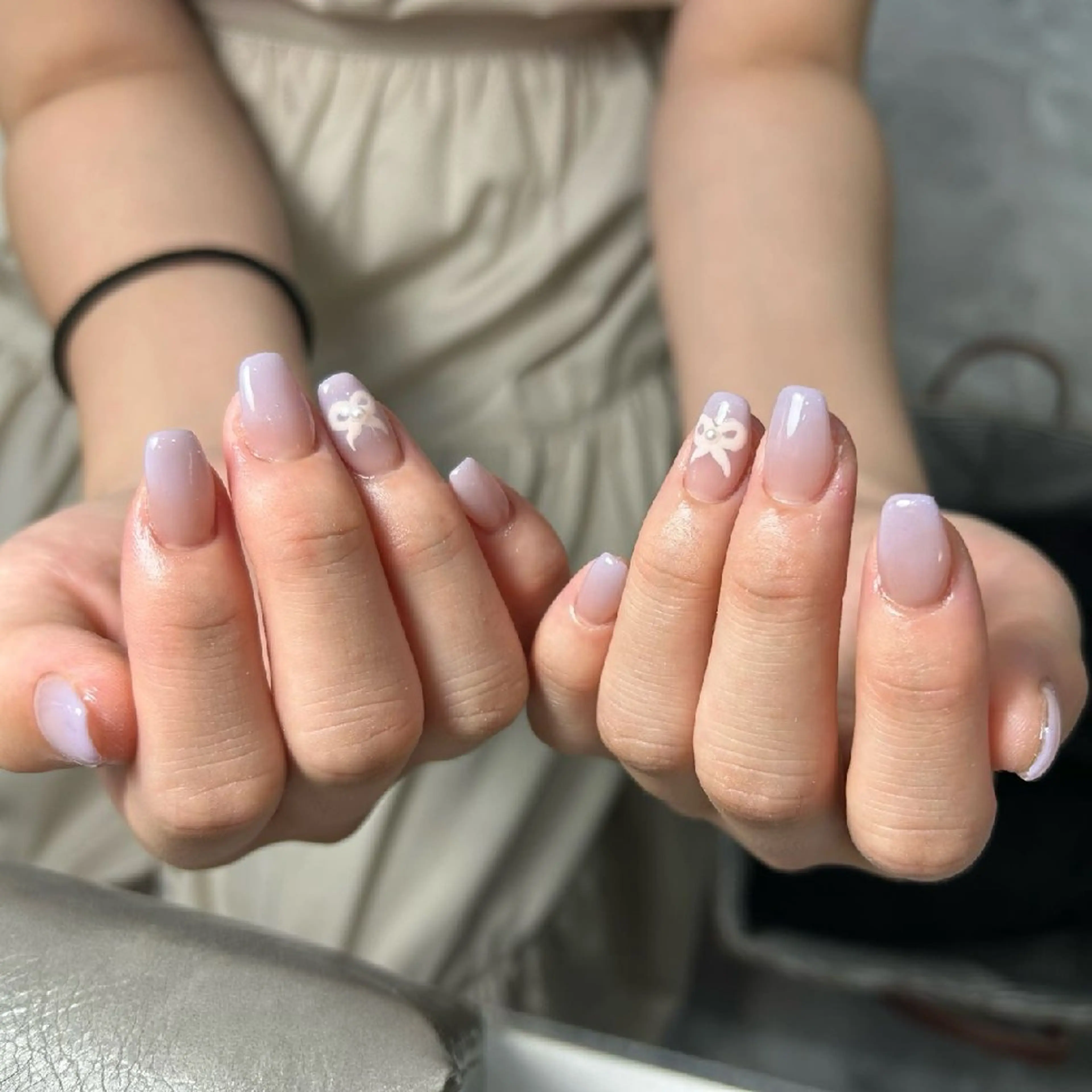 ネイル 韓国ネイル 持ち込み リボン ワンホンネイル ハンドネイル UM Nail Salonのネイルデザイン