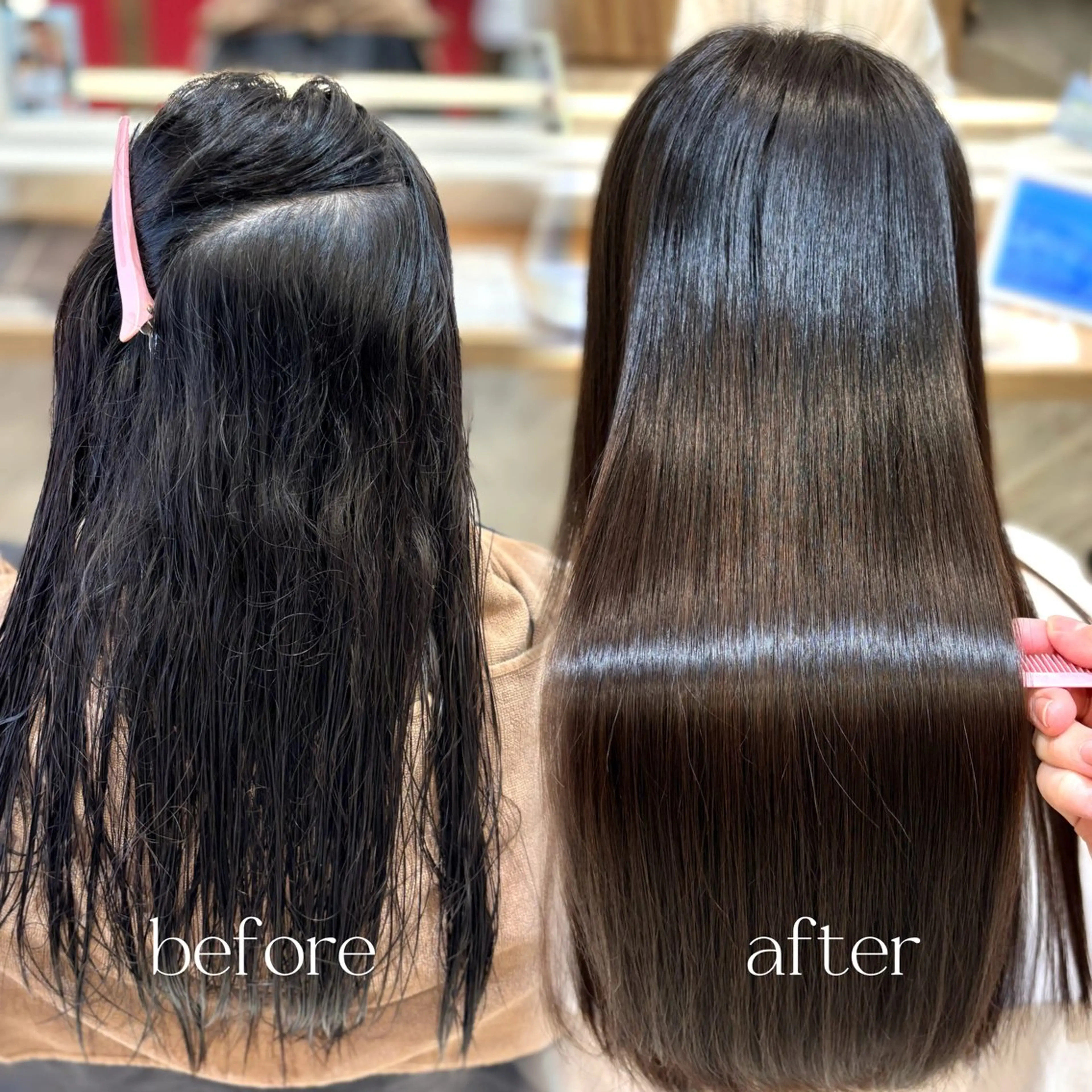 ロング 縮毛矯正 韓国レイヤー 暖色カラー/さくらのヘアスタイル