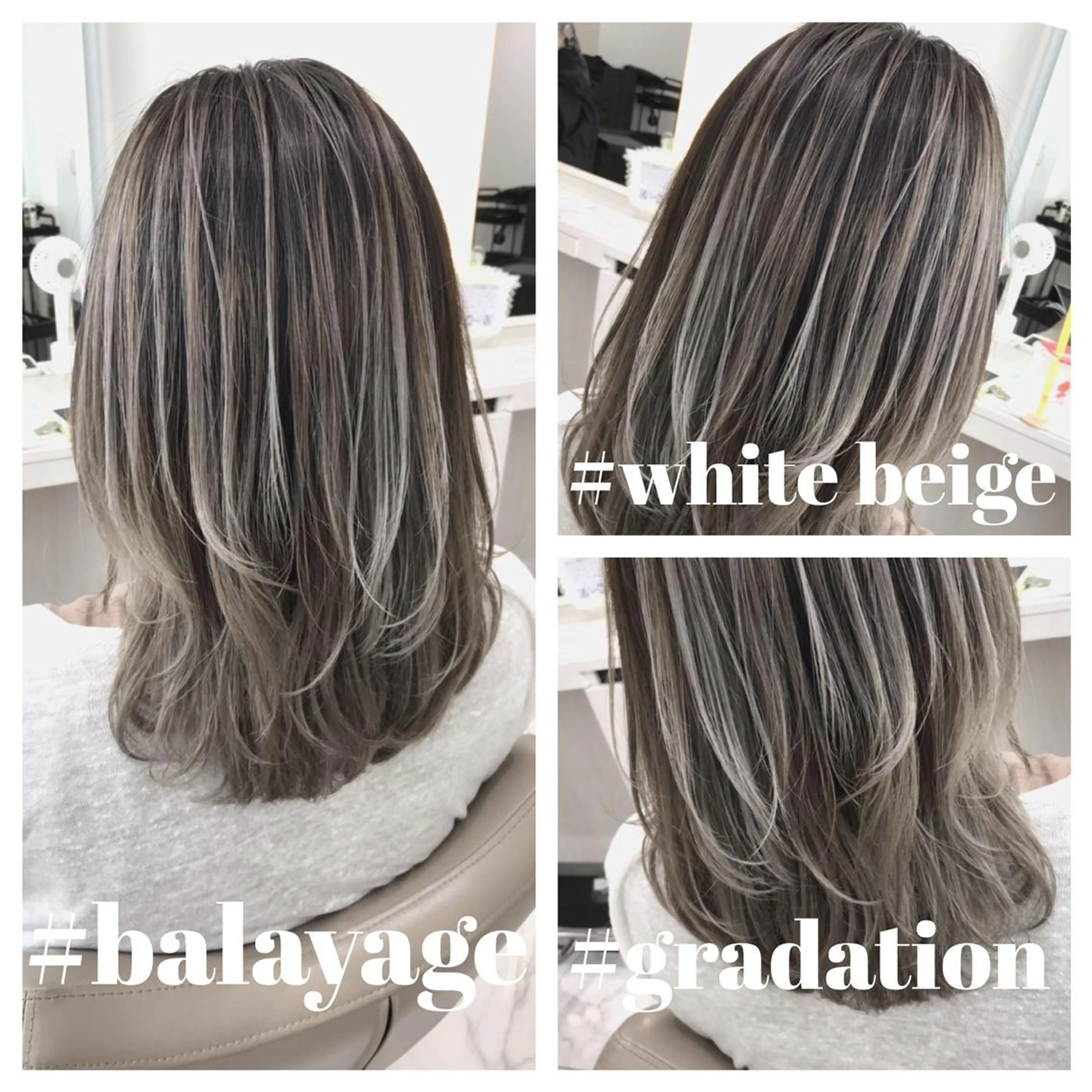 ミディアム カラー バレイヤージュ ベージュカラー ホワイトベージュ レイヤーカット カット ヘアカラー 山崎俊輔/髪質改善 /バレイヤージュのヘアスタイル