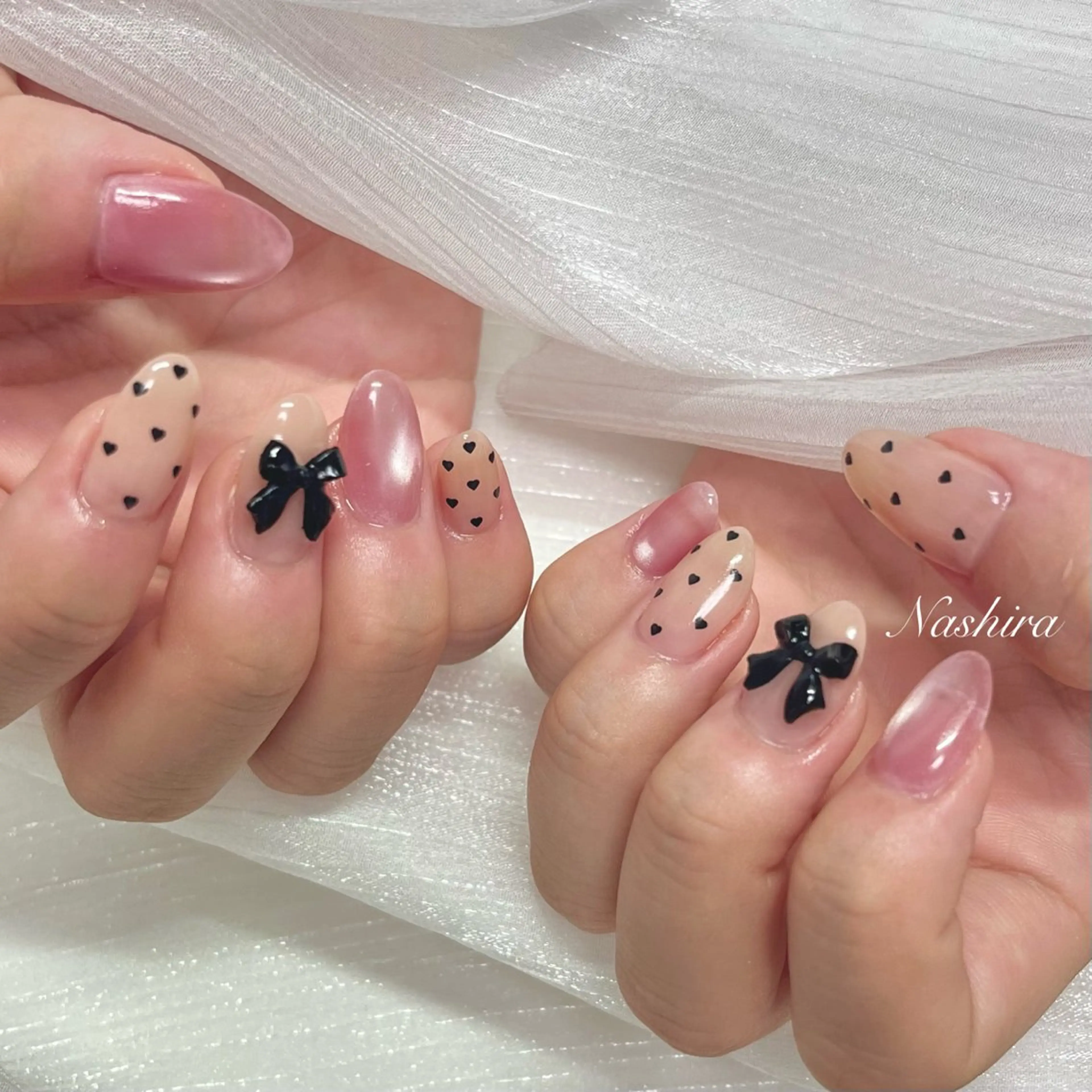 ネイル ドット マグネットネイル リボン ハンドネイル Nashira moeのネイルデザイン