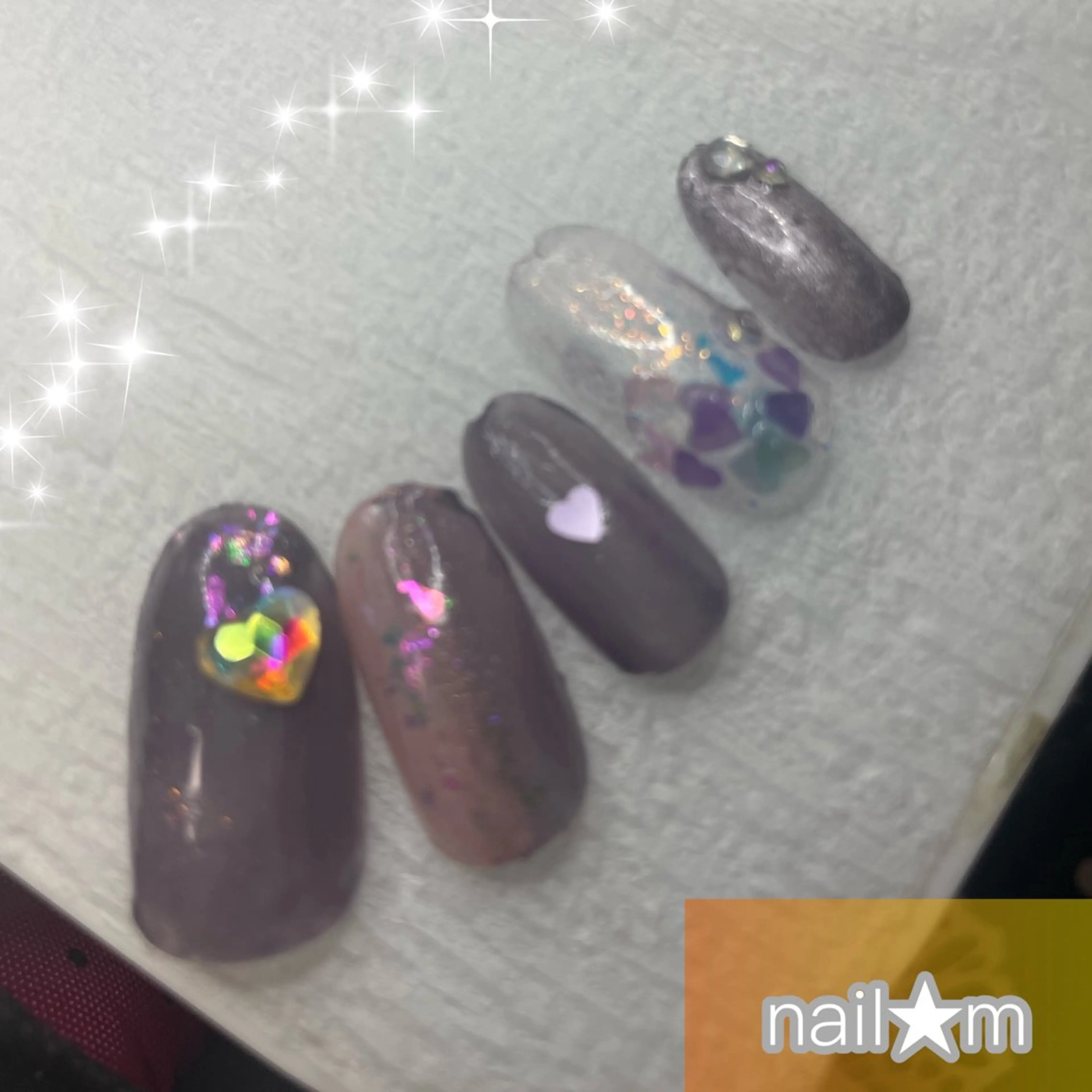 ネイル オーロラネイル グラデーション ハート パープル バレンタイン NAIL★M 真紀のネイルデザイン