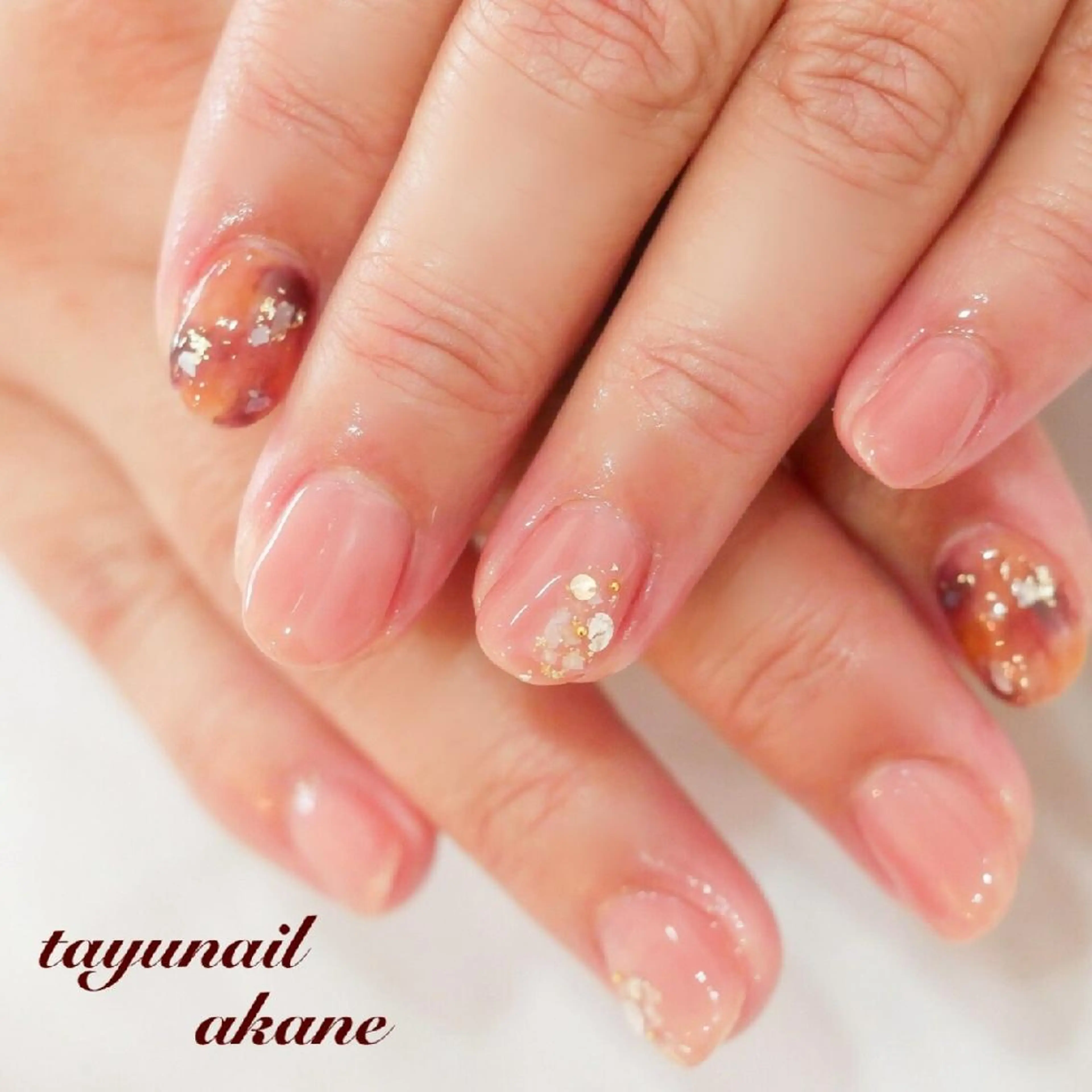 ネイル アートネイル べっ甲ネイル ブルー ジェルネイル パラジェル ネイルサロン 【たゆnail】のネイルデザイン