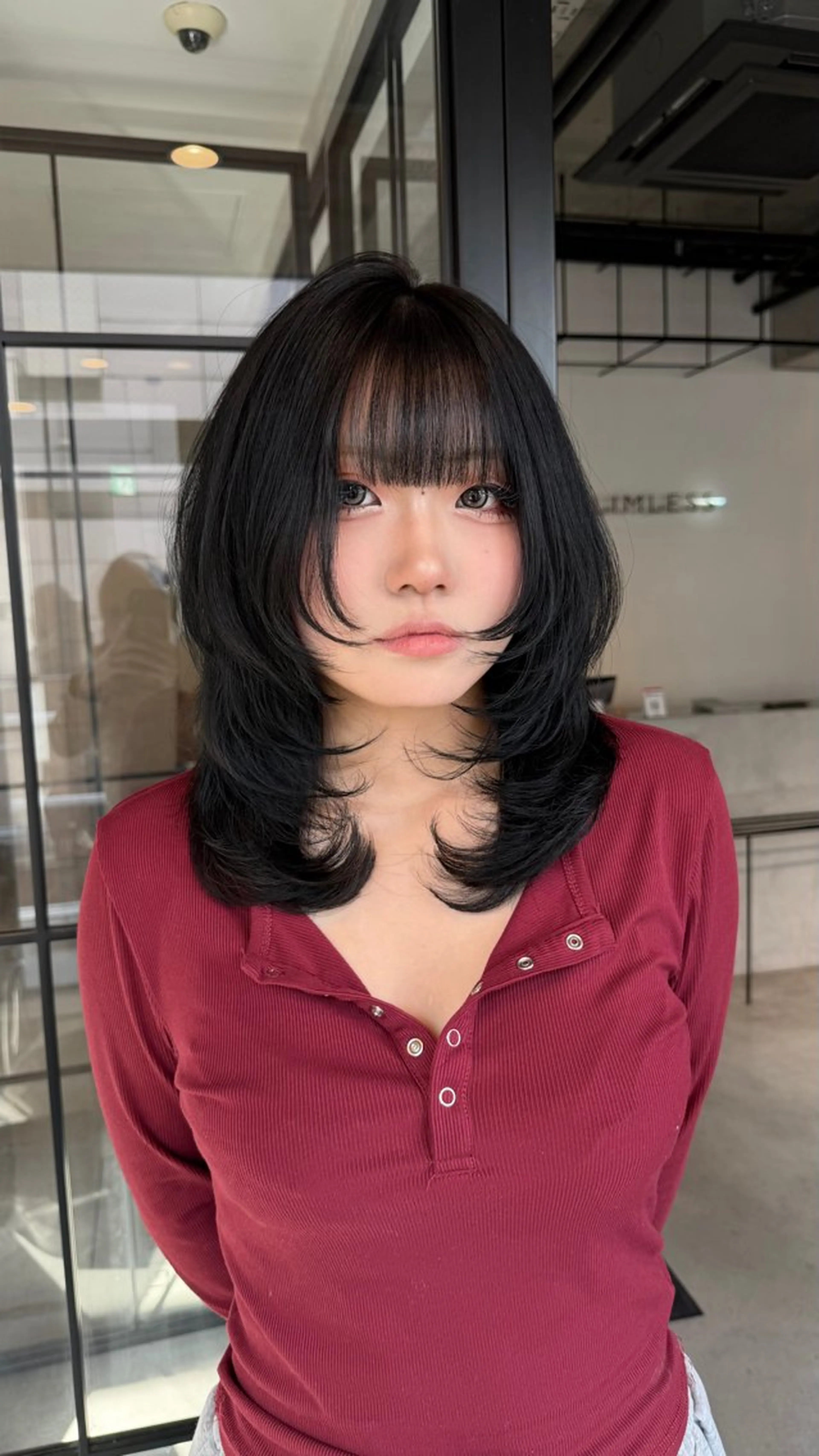 ミディアム ハッシュカット カット トリートメント 縮毛矯正/ベージュ 新潟/レイヤー/有紗のヘアスタイル
