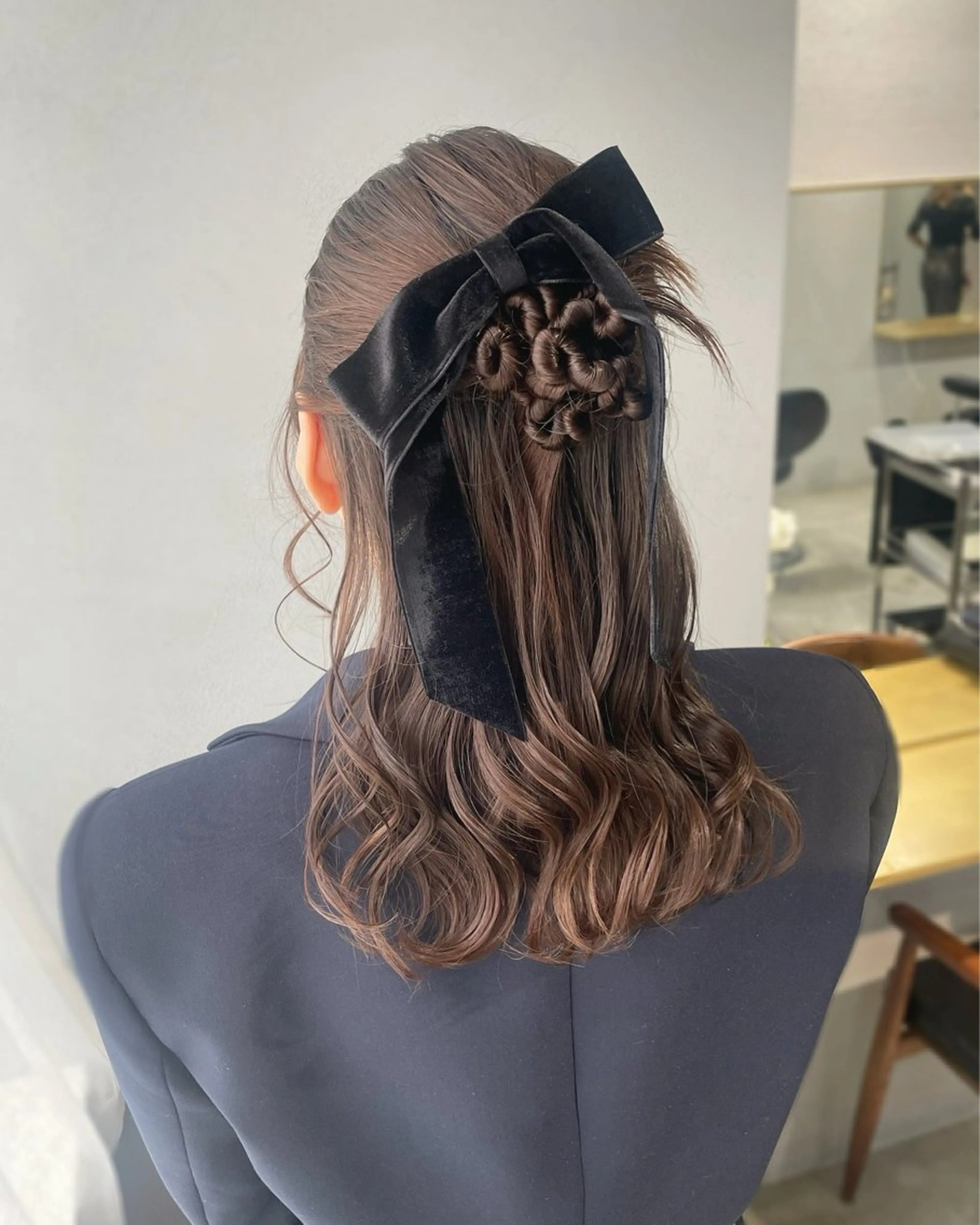 ロング ヘアアレンジ ハーフアップ お団子ヘア ヘアセット 【表参道】Ruri デジタルパーマのヘアスタイル