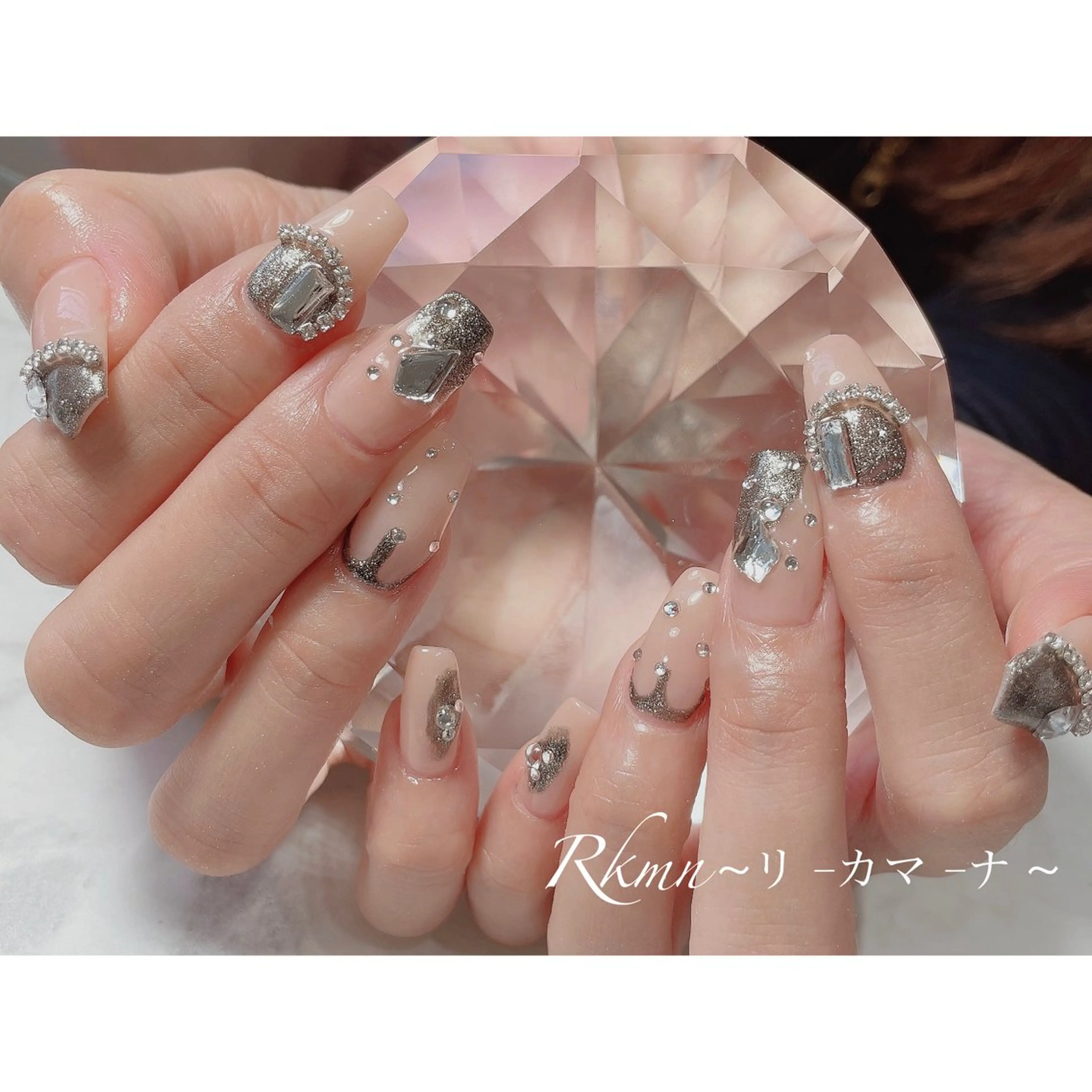 ネイル アートネイル ラメ(グリッター) ピンク ピンクベージュ 春ネイル ハンドネイル フットネイル ハンドケア Rkmn ~リ-カマ-ナ~のネイルデザイン