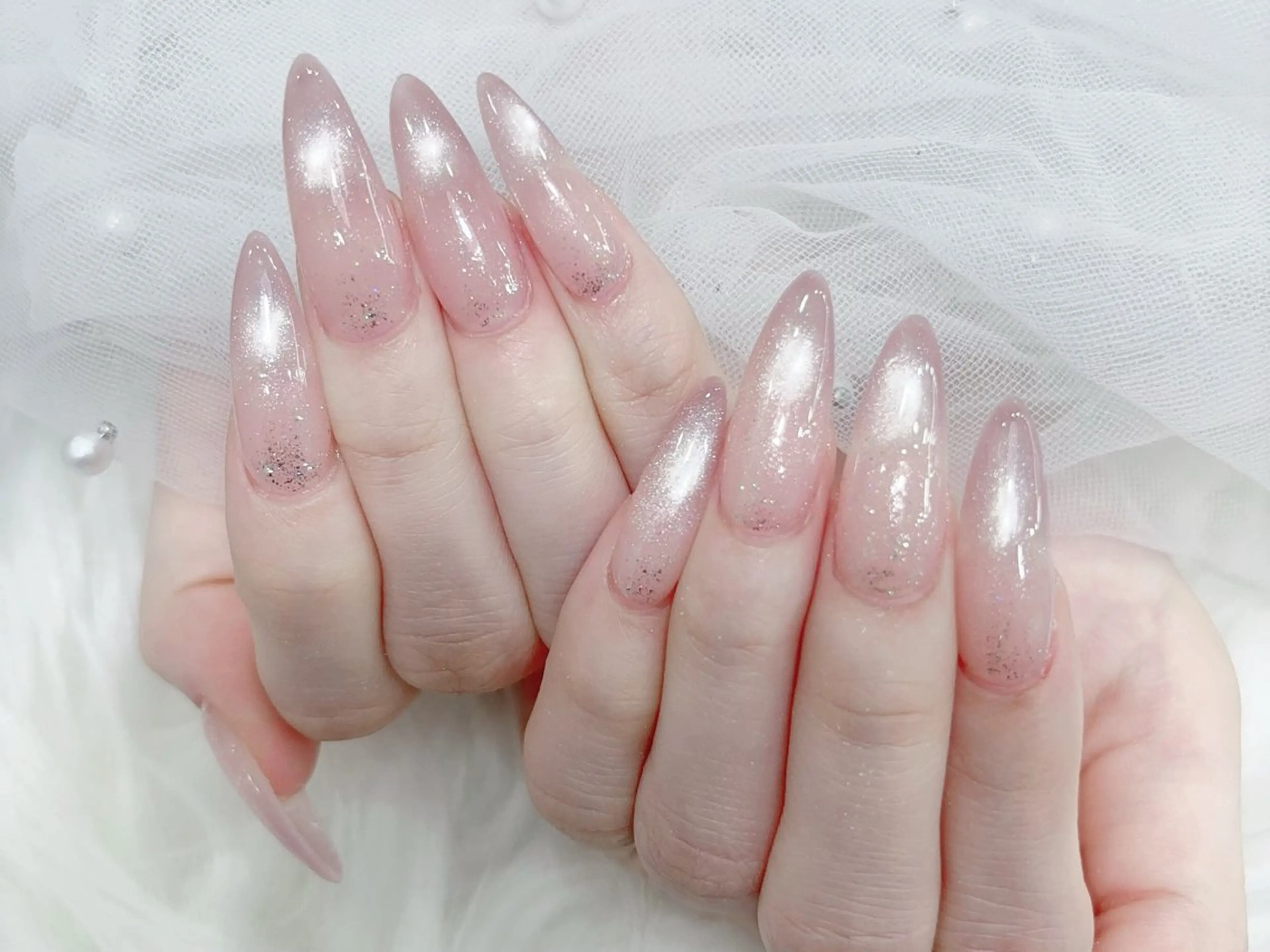 ネイル 成人式 大理石ネイル(マーブル) リボン 夏ネイル ネイルチップ ハンドネイル MoMoA Nail ネイル長さ出し専門店のネイルデザイン