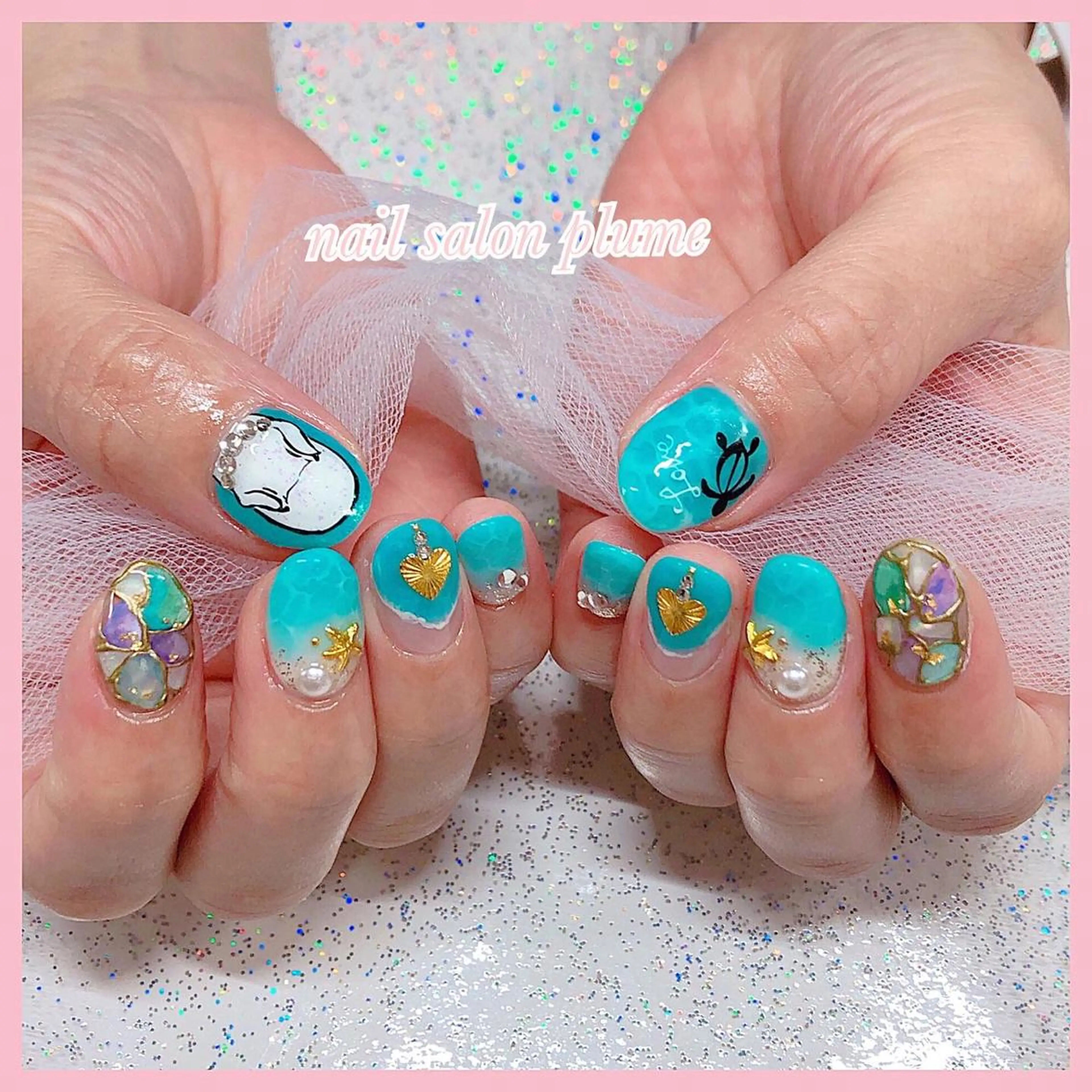 ネイル アートネイル ジェルネイル ハート キラキラネイル 韓国ネイル ハンドネイル plume nail ☆韓国ネイルのネイルデザイン