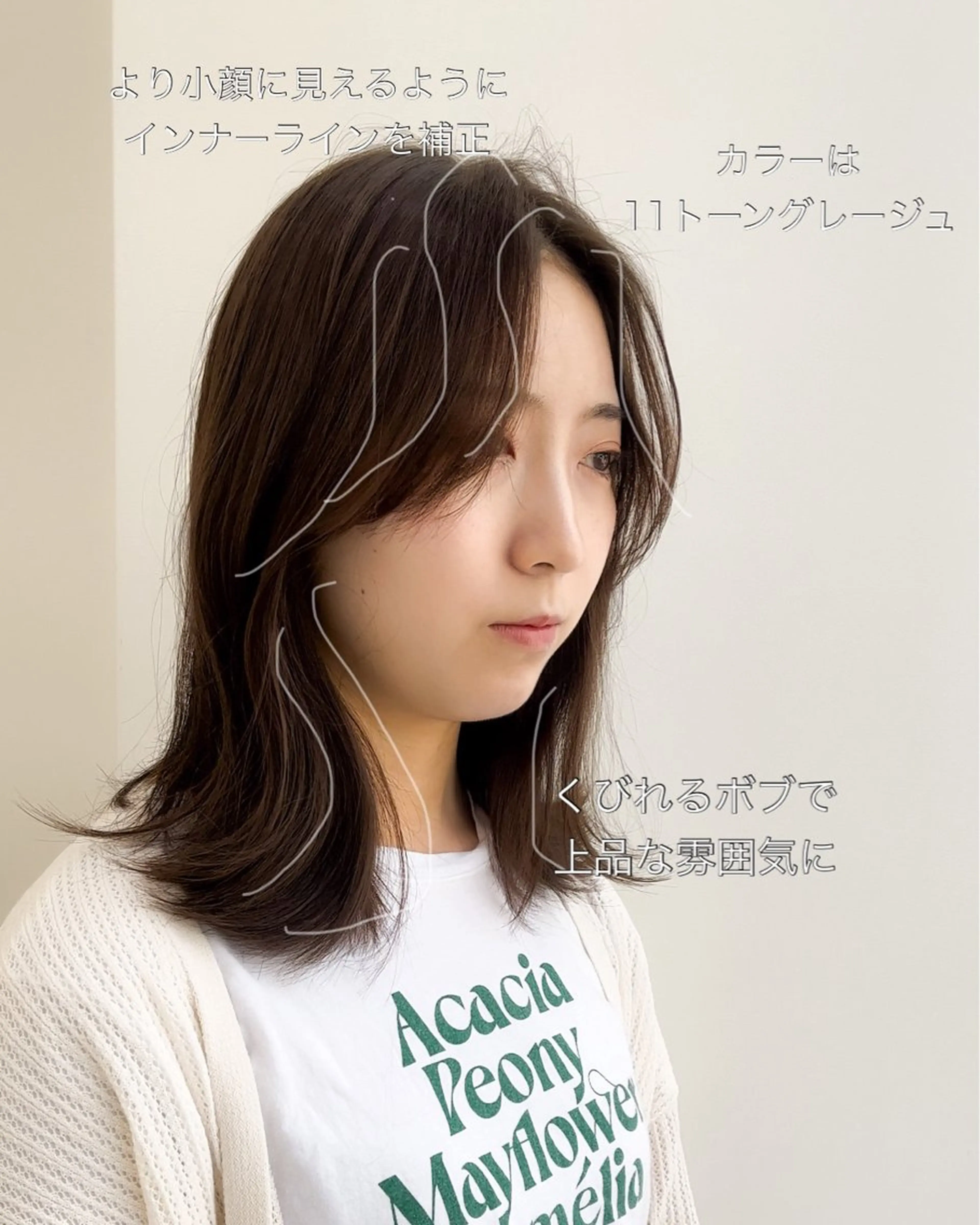 ミディアム カラー 透明感カラー グレージュ ボブ くびれヘア 顔まわりレイヤー カット ヘアカラー トリートメント ミタニ/髪質改善 /レイヤーカットのヘアスタイル