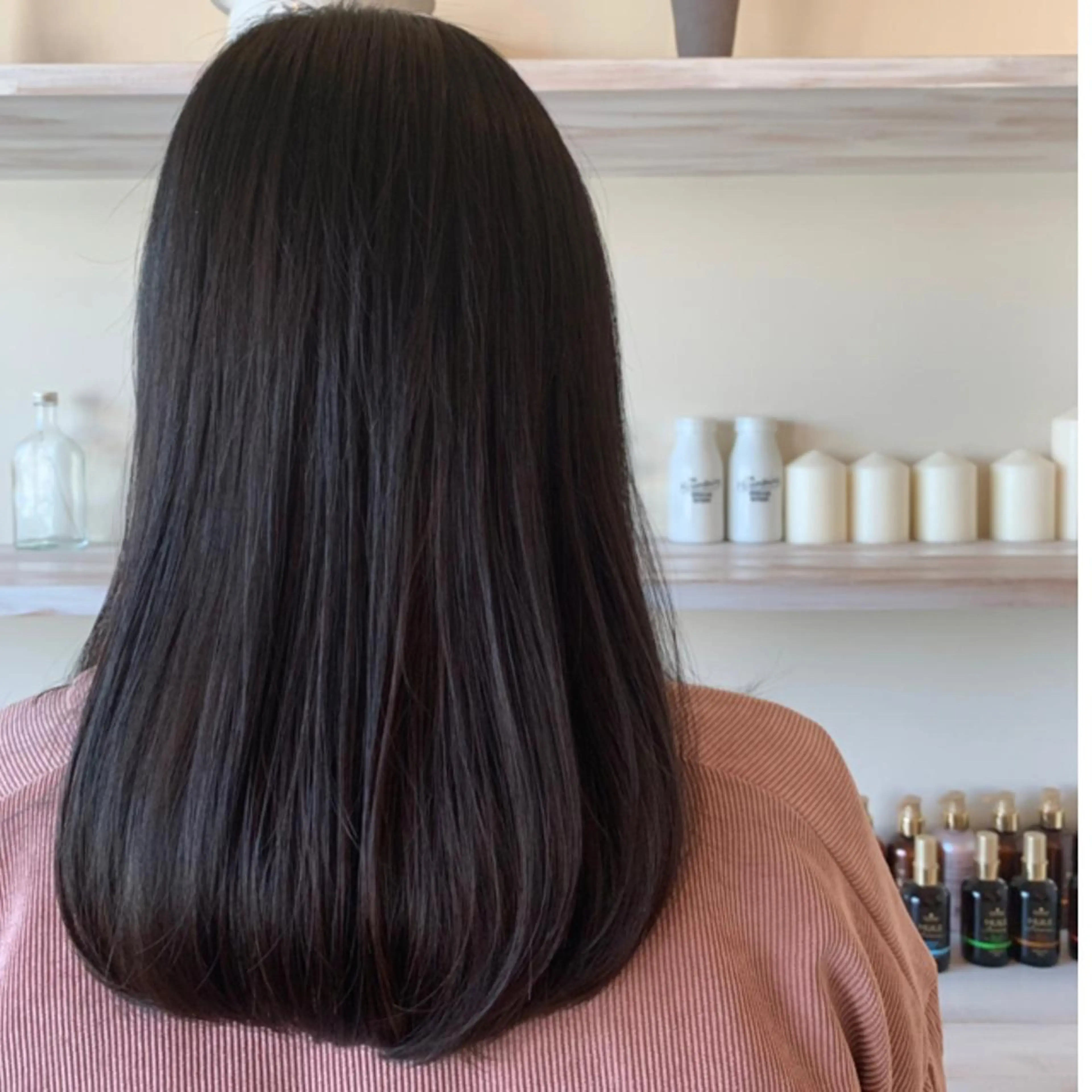 セミロング カラー 黒髪 ブルーカラー ブルーブラック ボブウルフ／ボブ Satsuki【名駅のヘアスタイル