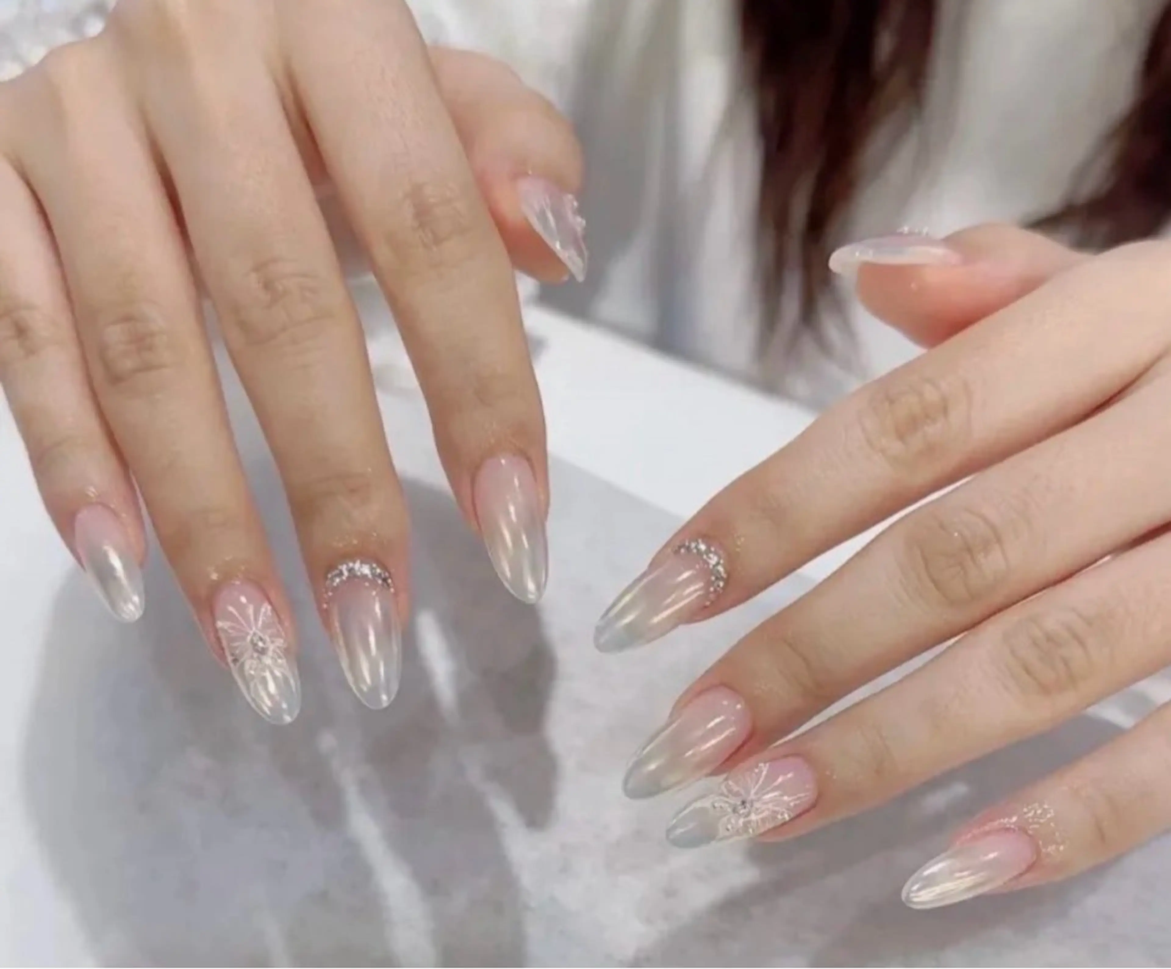 ネイル チークネイル 長さ出し フレンチネイル ガーリー 韓国ネイル sun nail池袋 モデル募集のネイルデザイン