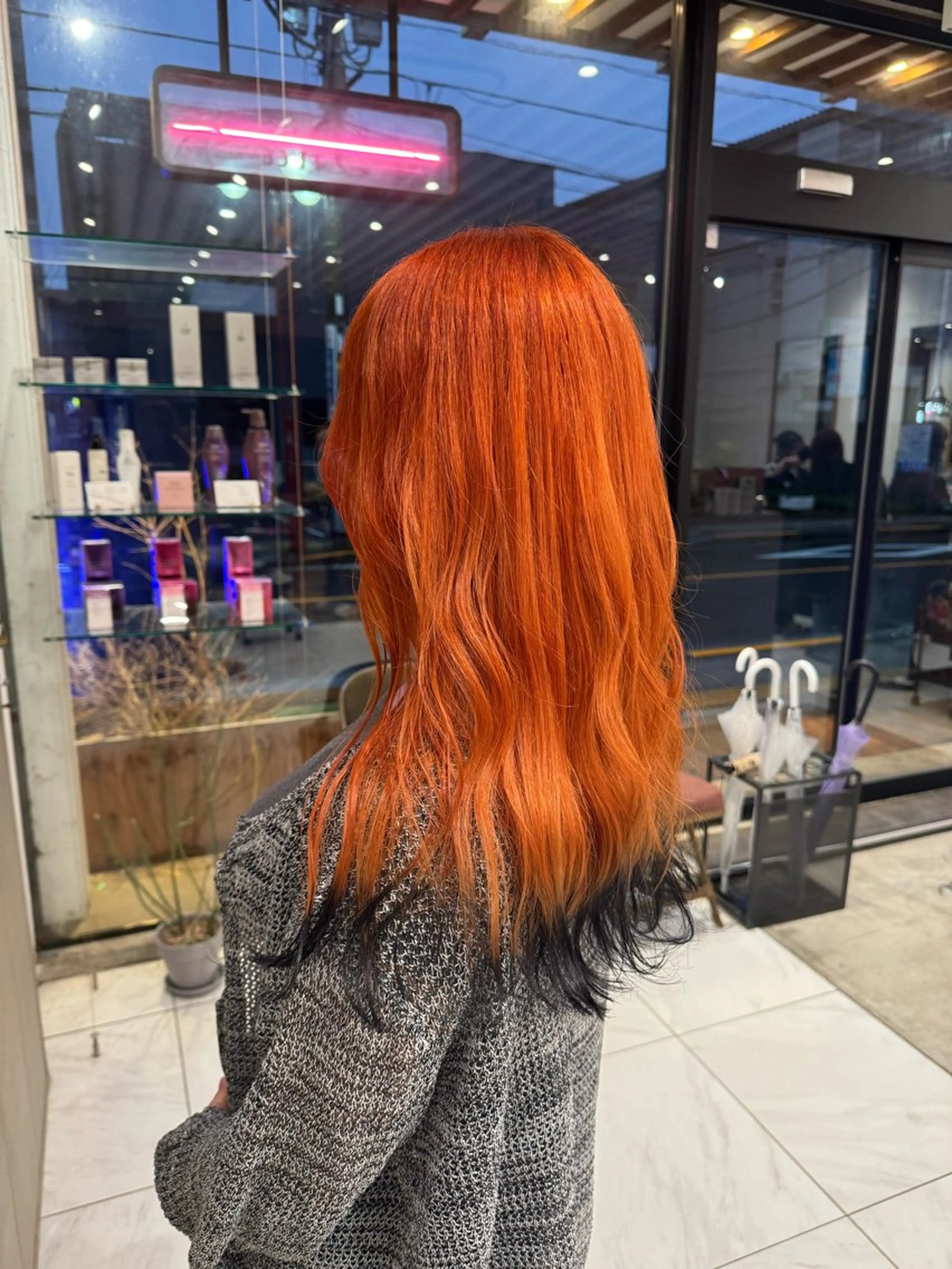 ロング カラー 黒髪 ブリーチ オレンジ ヘアカラー ｱｵﾇﾏﾐﾕ☁️ /ボブ/ハイトーン/のヘアスタイル