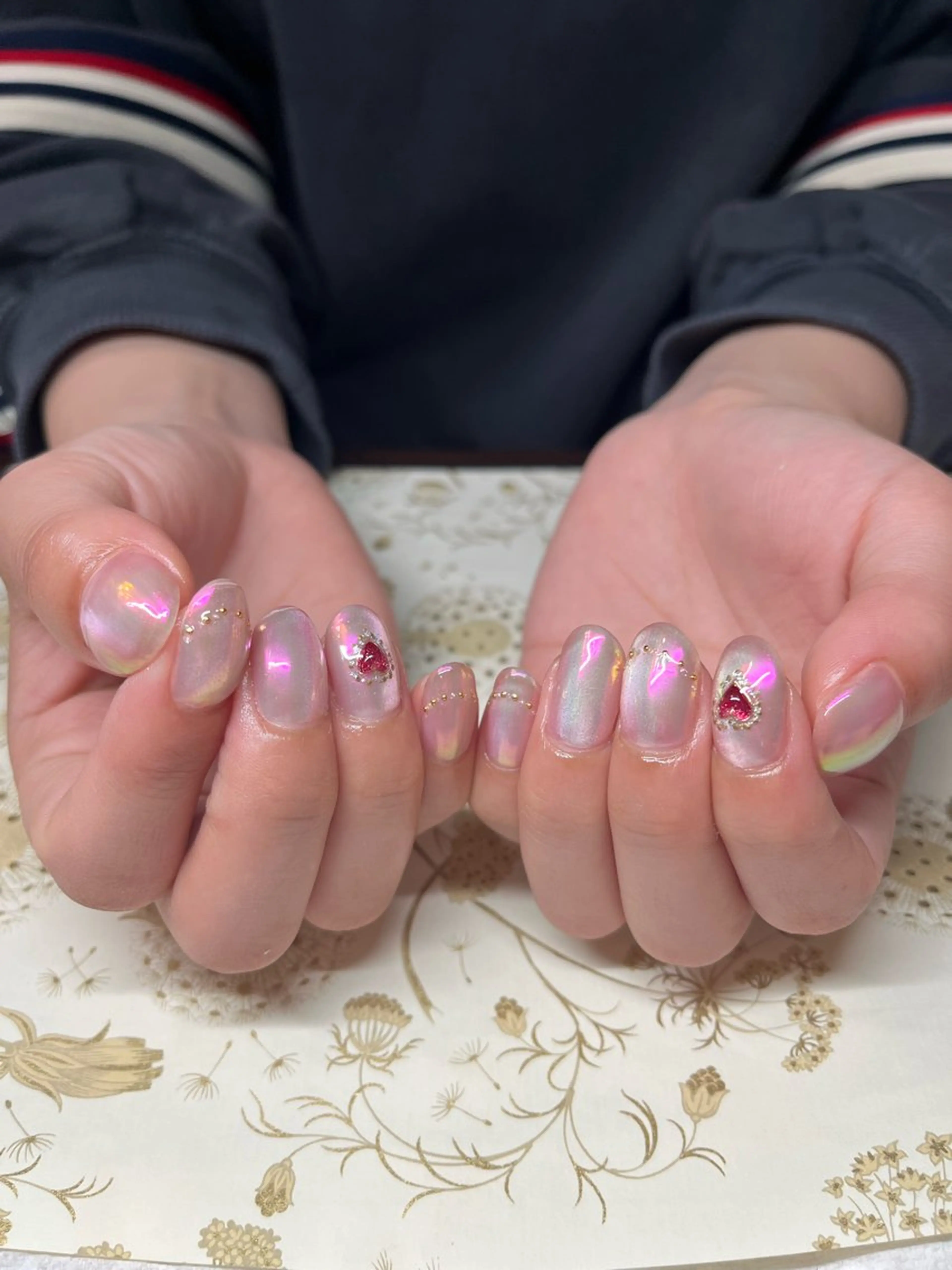 ネイル ハート マグネットネイル ミラーネイル ハンドネイル miel nailのネイルデザイン
