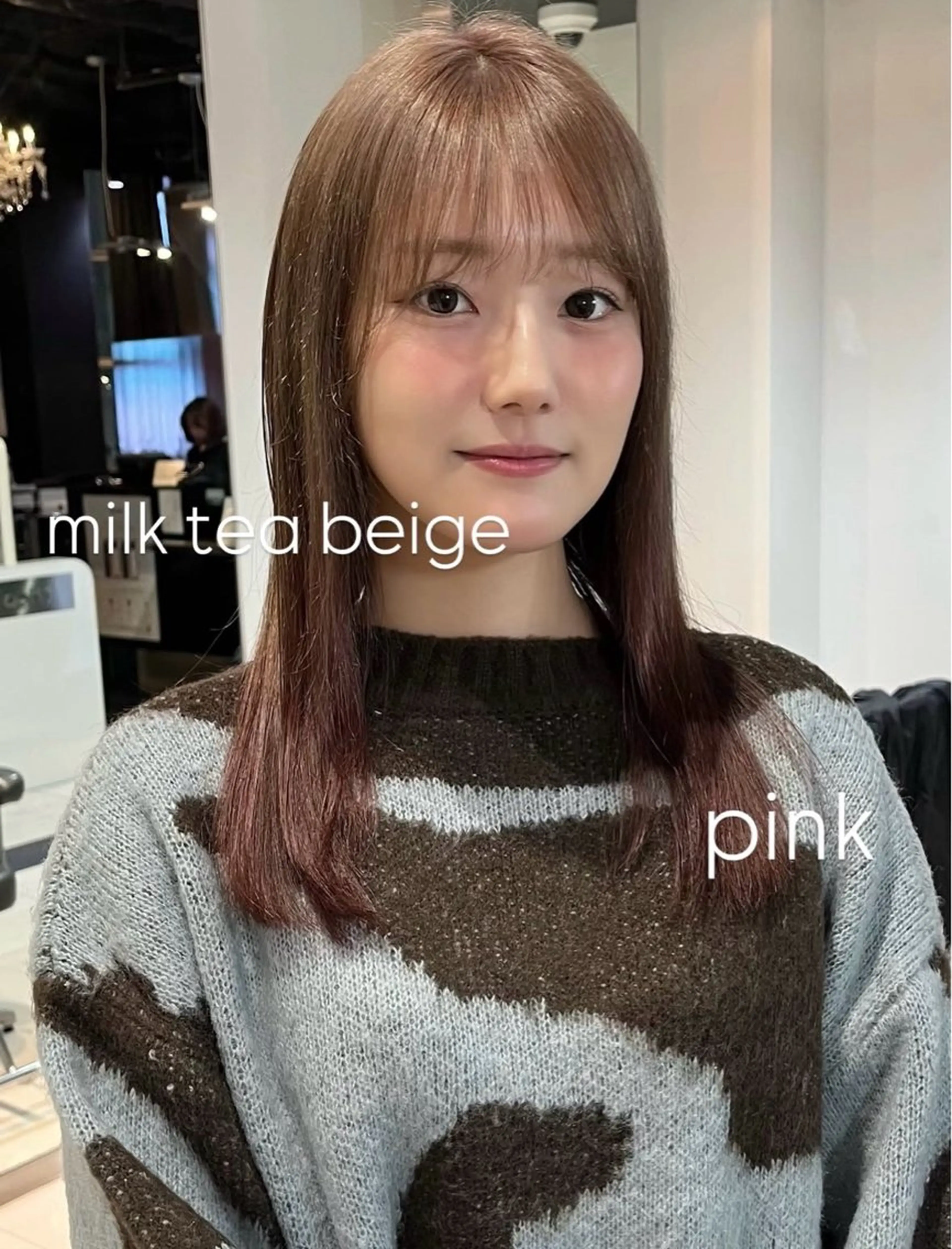 ミディアム カラー ベージュカラー ブリーチ グラデーションカラー ミルクティーベージュ ピンクカラー ヘアカラー トリートメント trico心斎橋 ナツミのヘアスタイル