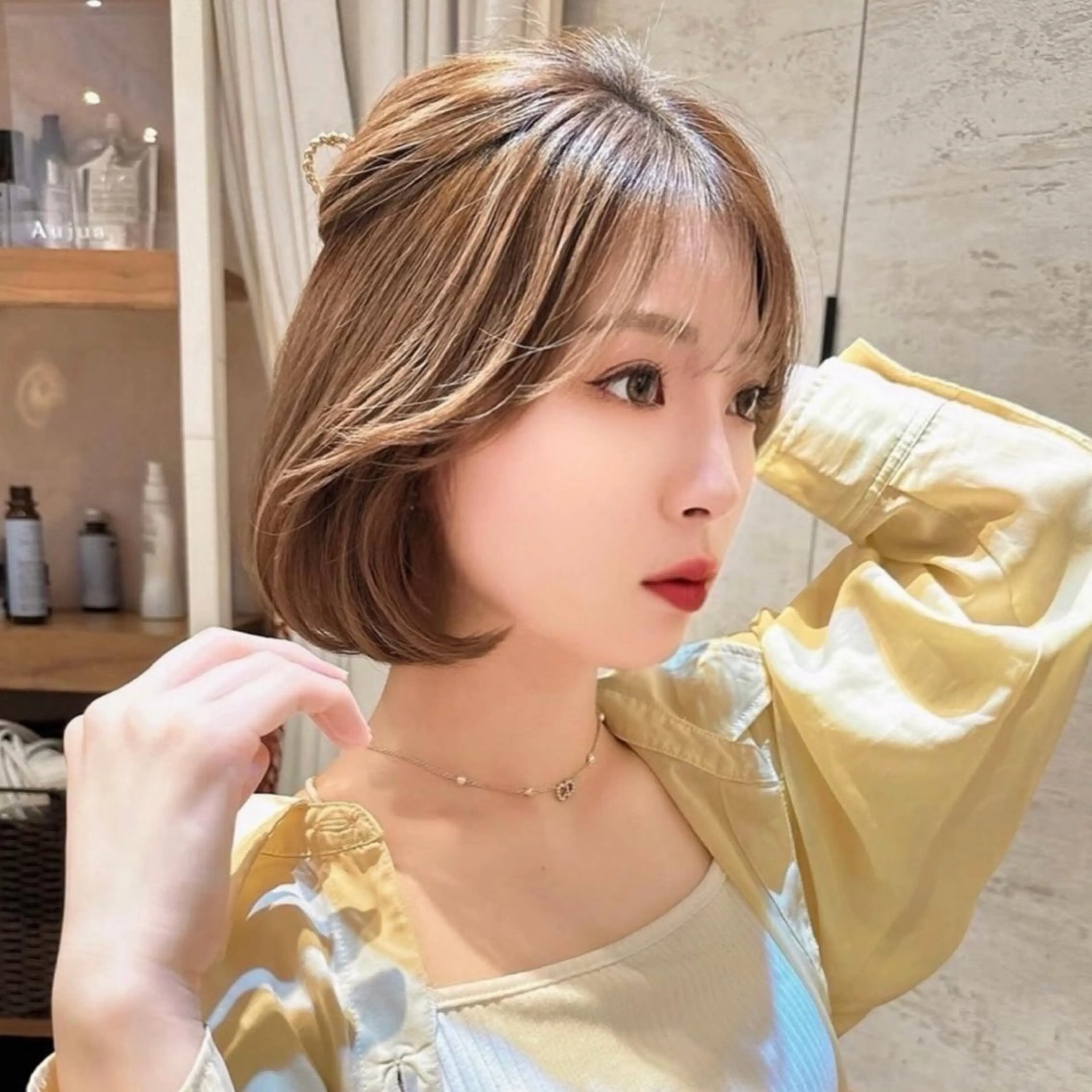 ミディアム カラー カット ヘアカラー トリートメント レイヤー|縮毛矯正 |韓国ボブ|岡田洸太のヘアスタイル